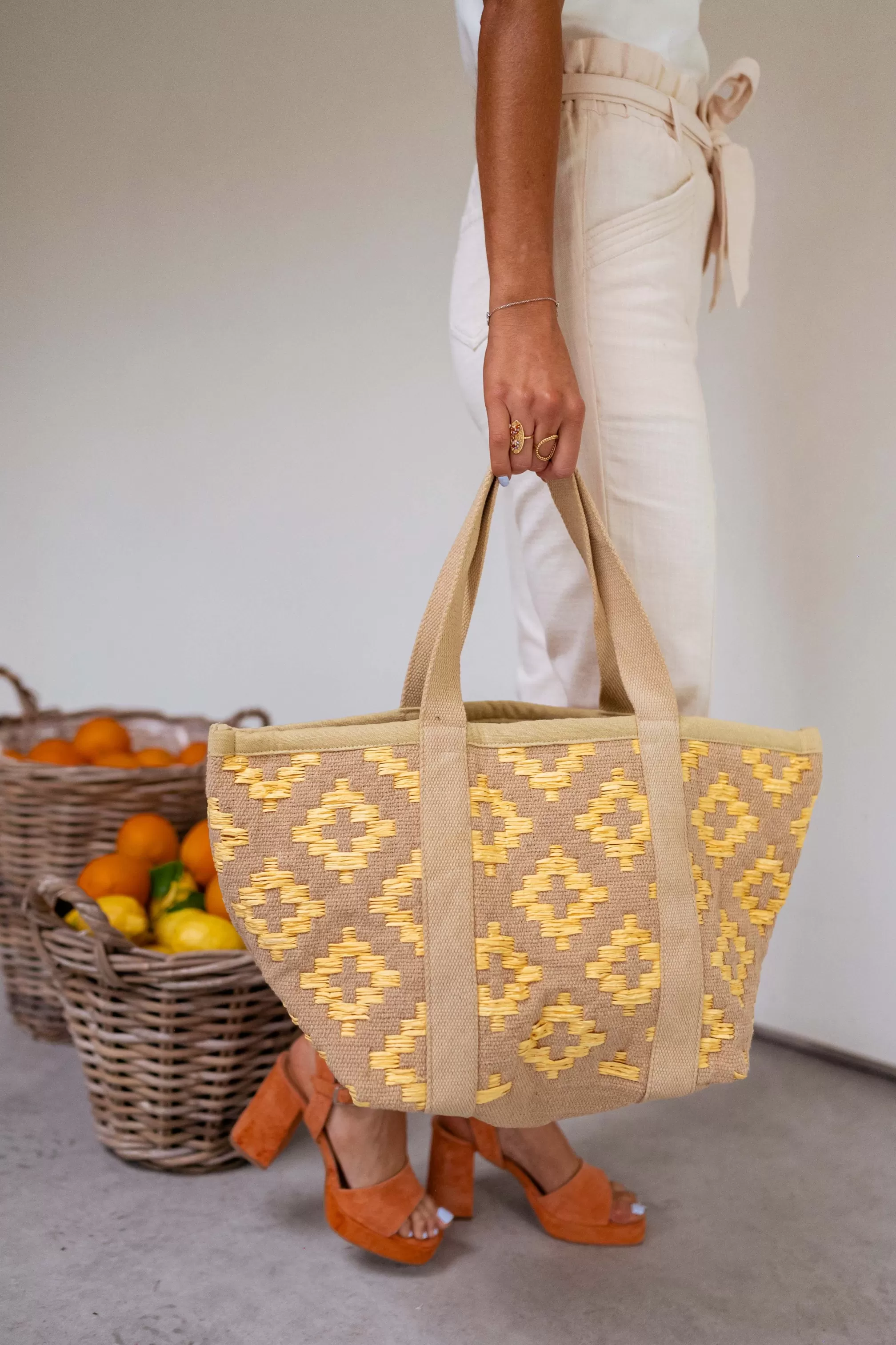 Beige And Yellow Lovell Bag | Colorful Braided Bag | Ready To-Porter Online | -Easy Clothes New