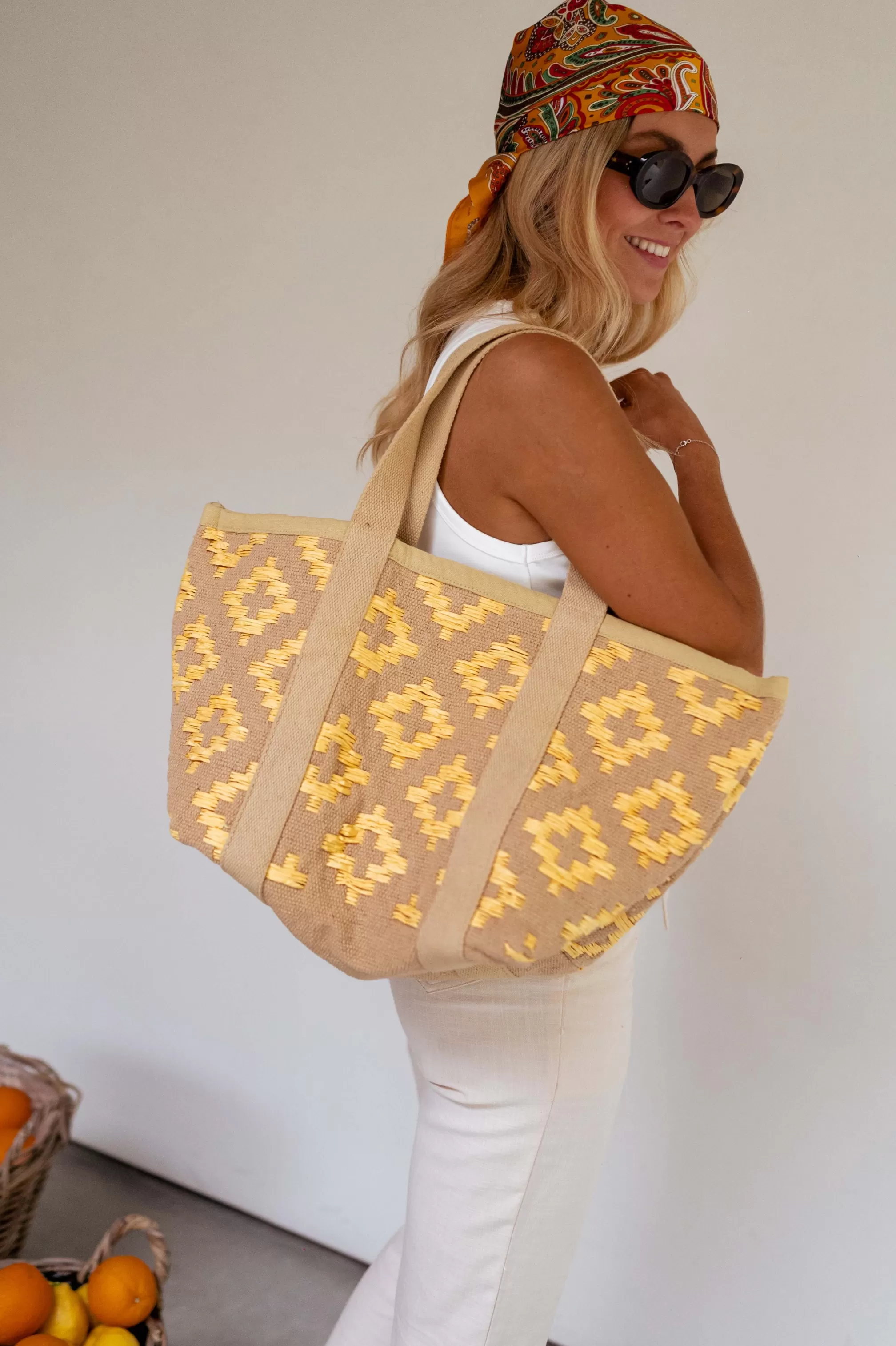 Beige And Yellow Lovell Bag | Colorful Braided Bag | Ready To-Porter Online | -Easy Clothes New