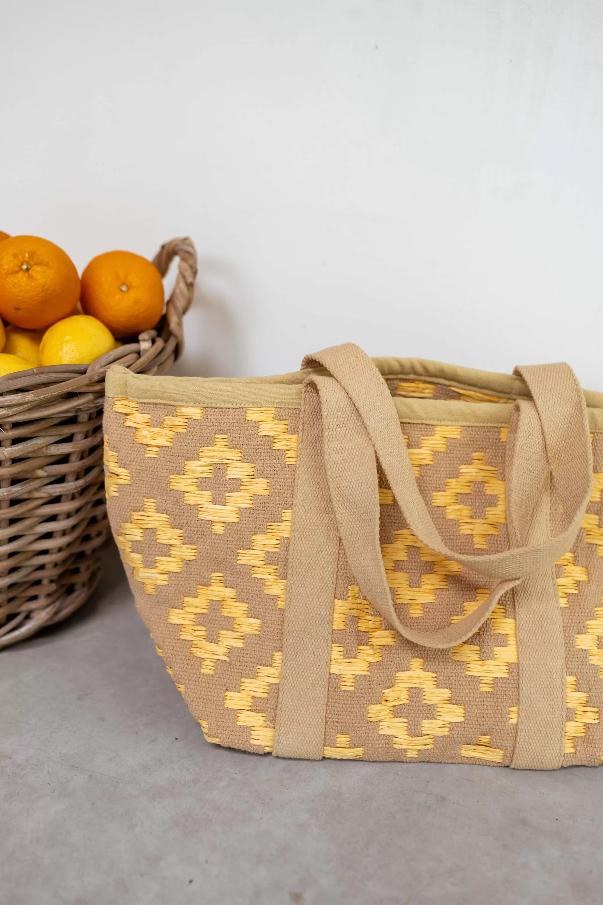 Beige And Yellow Lovell Bag | Colorful Braided Bag | Ready To-Porter Online | -Easy Clothes New