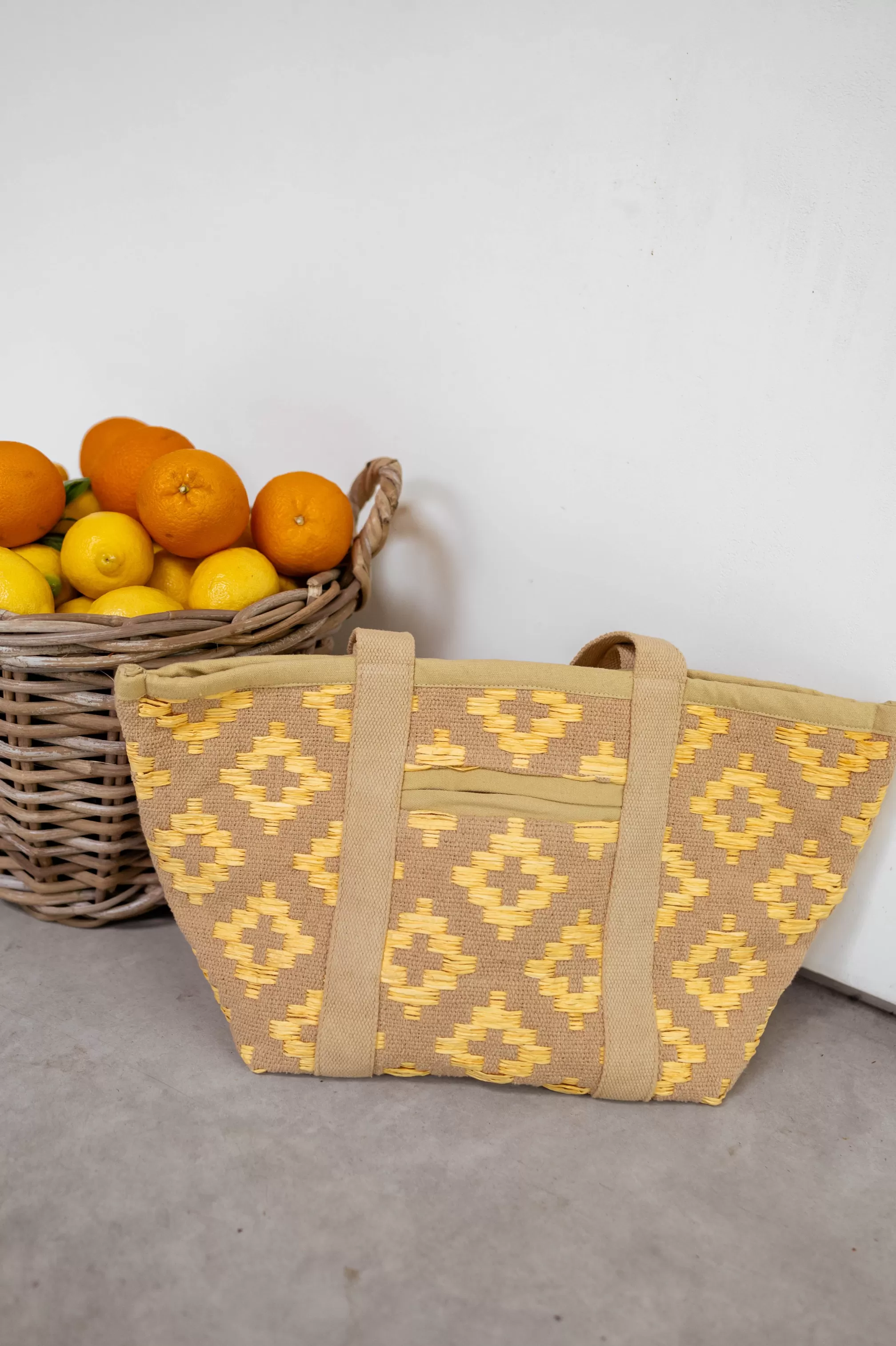 Beige And Yellow Lovell Bag | Colorful Braided Bag | Ready To-Porter Online | -Easy Clothes New