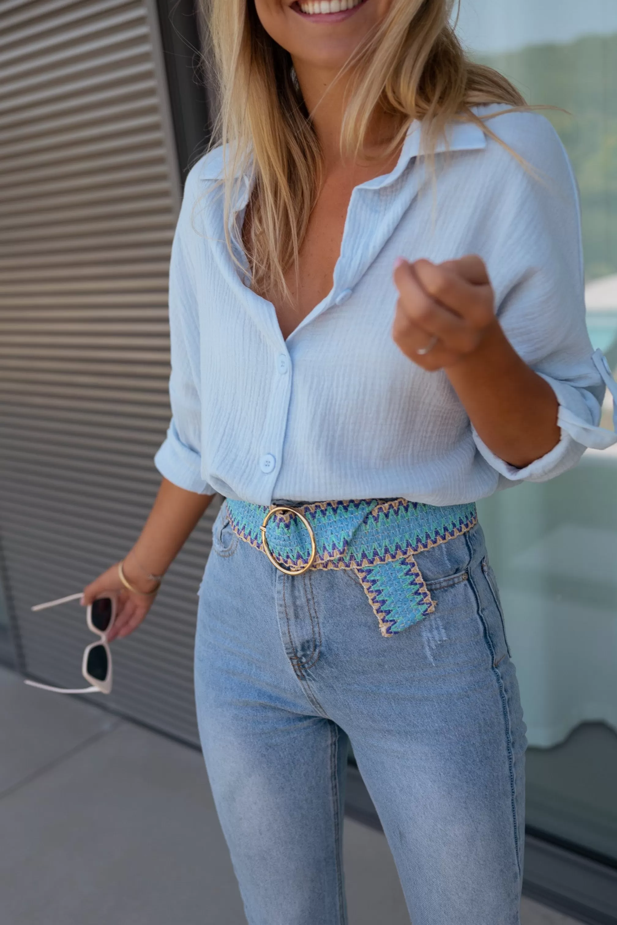 Belt Provided Blue Marja | Belt Provided Blue Braided | Ready To-Porter Online | -Easy Clothes Online