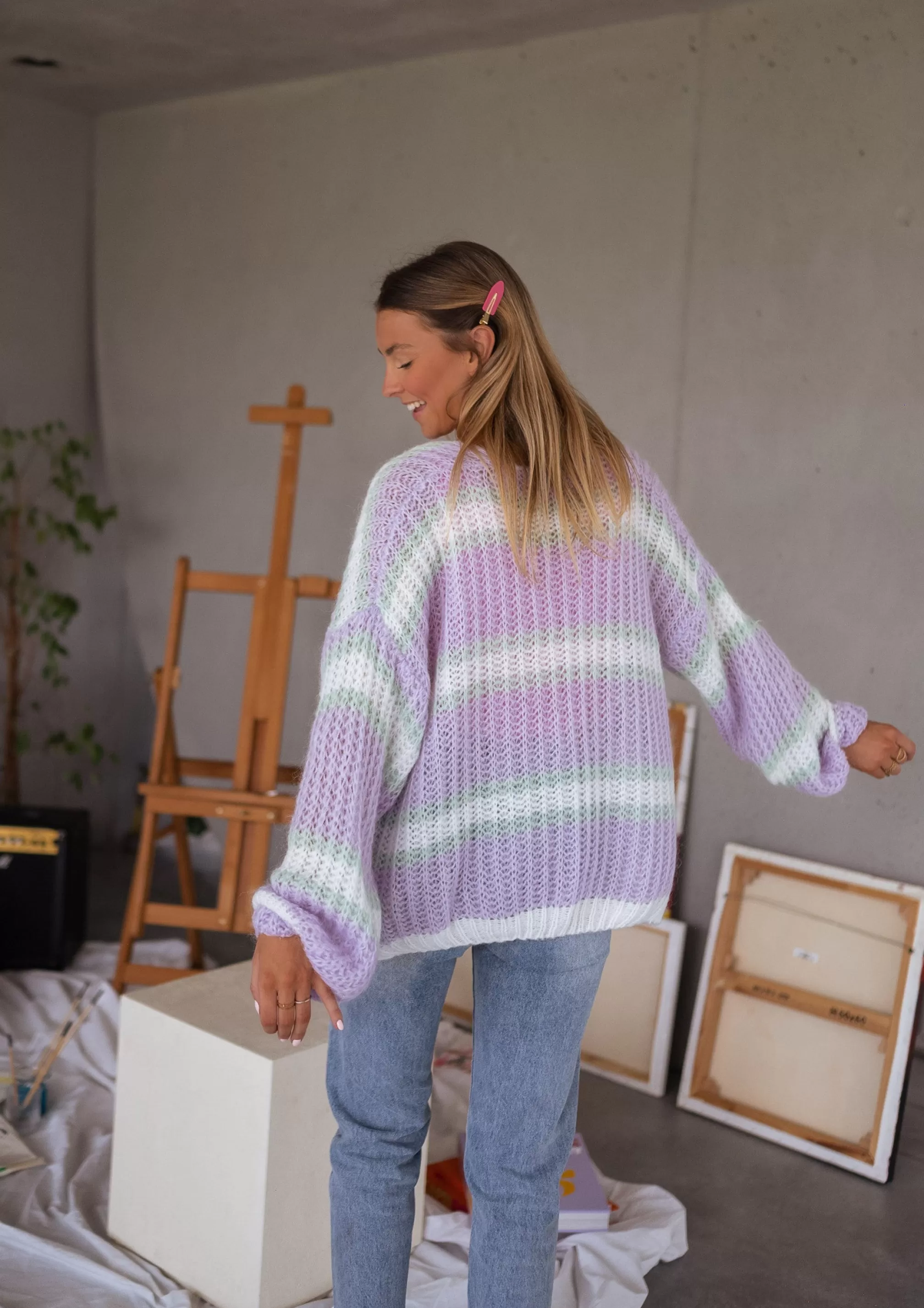 Cardigan Janet Purple, Ecru And Green | Cardigan Bernadette Lined | Ready To-Porter Online | -Easy Clothes New