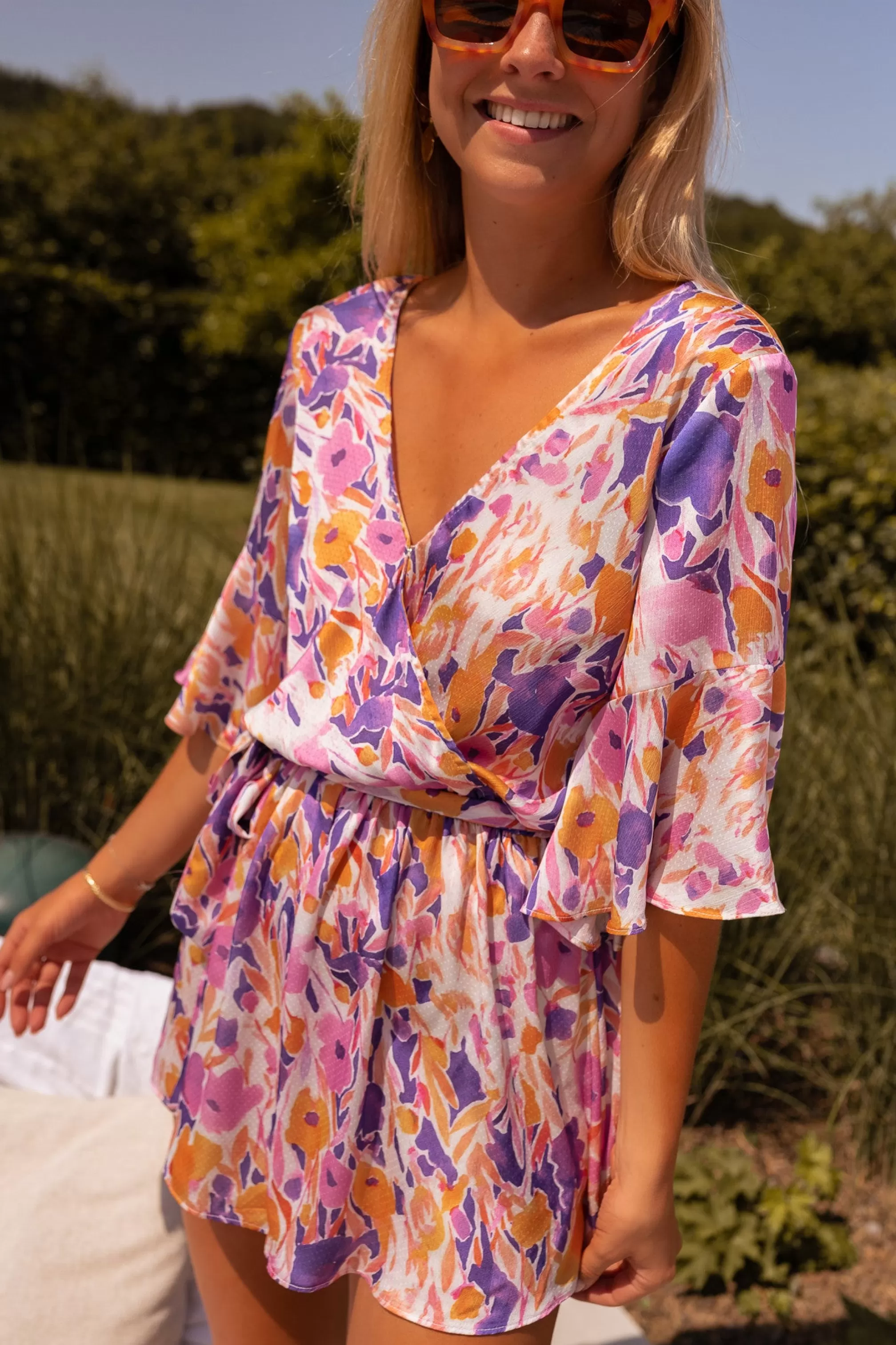 Combi-Shorts Basma Purple Flower | Combi-Shorts Hidden-Heart | Ready To-Porter Online | -Easy Clothes Cheap