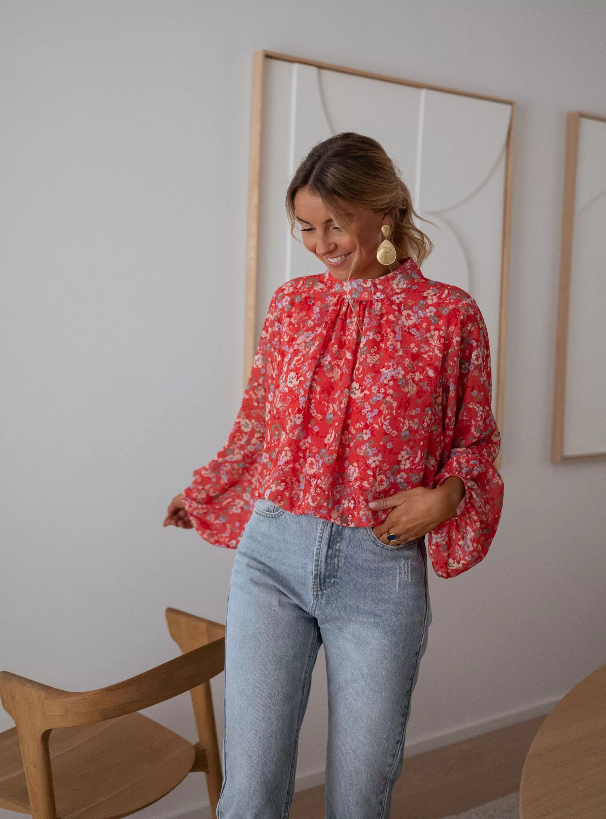 doma_blouse__coral_with_flowers_101349-4.webp Doma Blouse - -Easy Clothes Hot