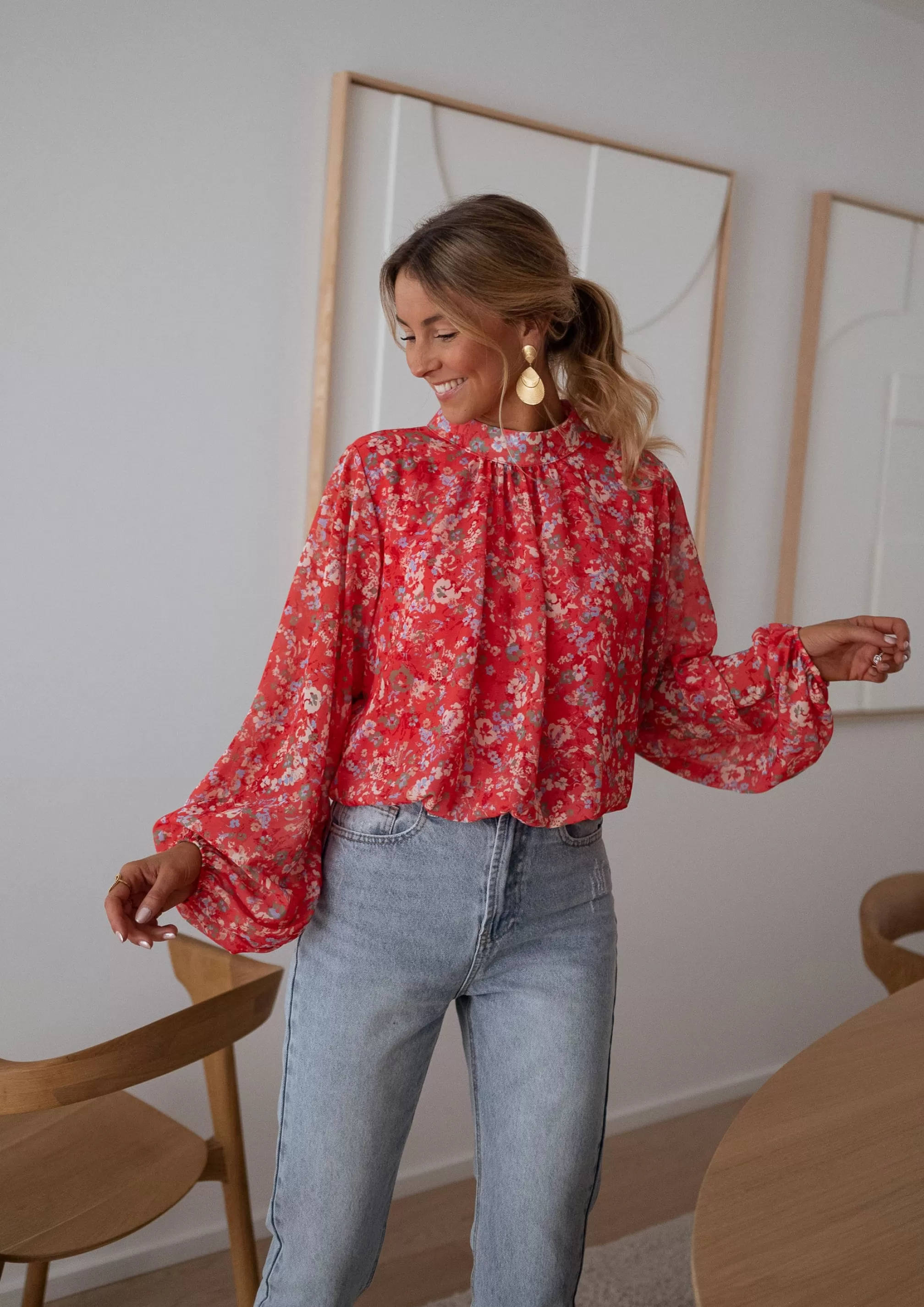 doma_blouse__coral_with_flowers_101353-5.webp Doma Blouse - -Easy Clothes Hot