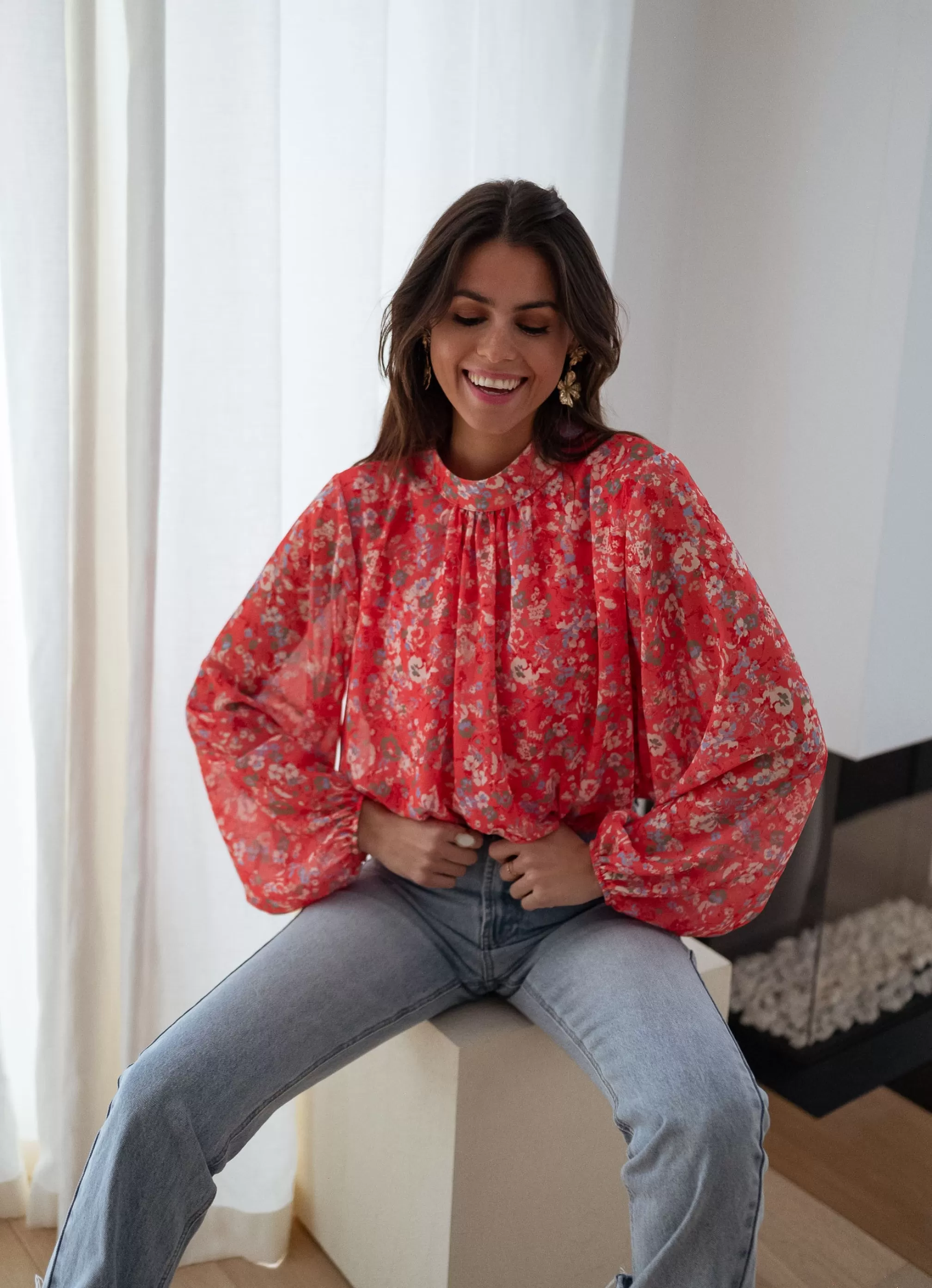 doma_blouse__coral_with_flowers_101363-5.webp Doma Blouse - -Easy Clothes Hot