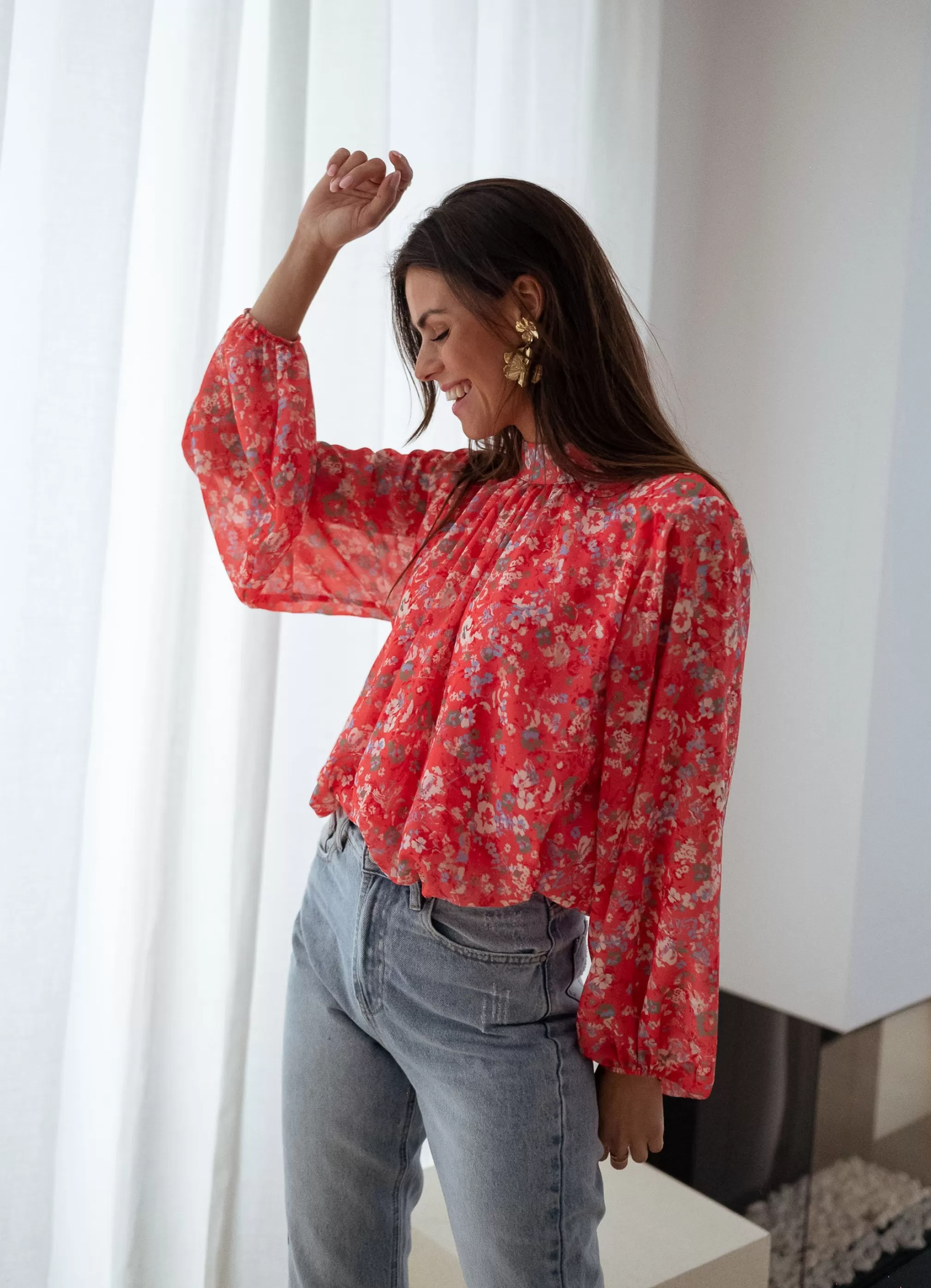 doma_blouse__coral_with_flowers_101368-4.webp Doma Blouse - -Easy Clothes Hot