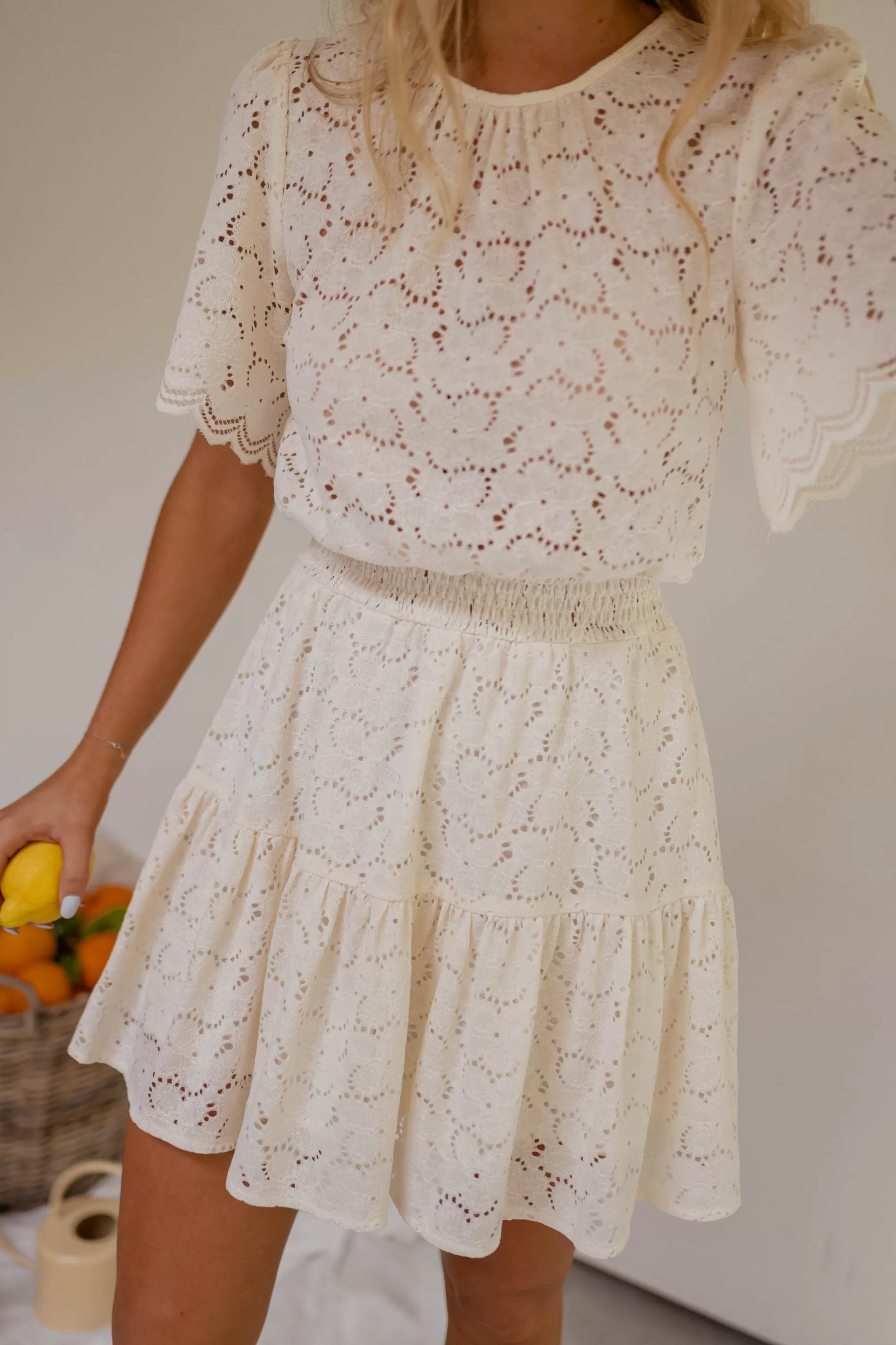 Dress Almane Ecru | Mini Dress In Lace | Ready To-Porter Online | -Easy Clothes Cheap