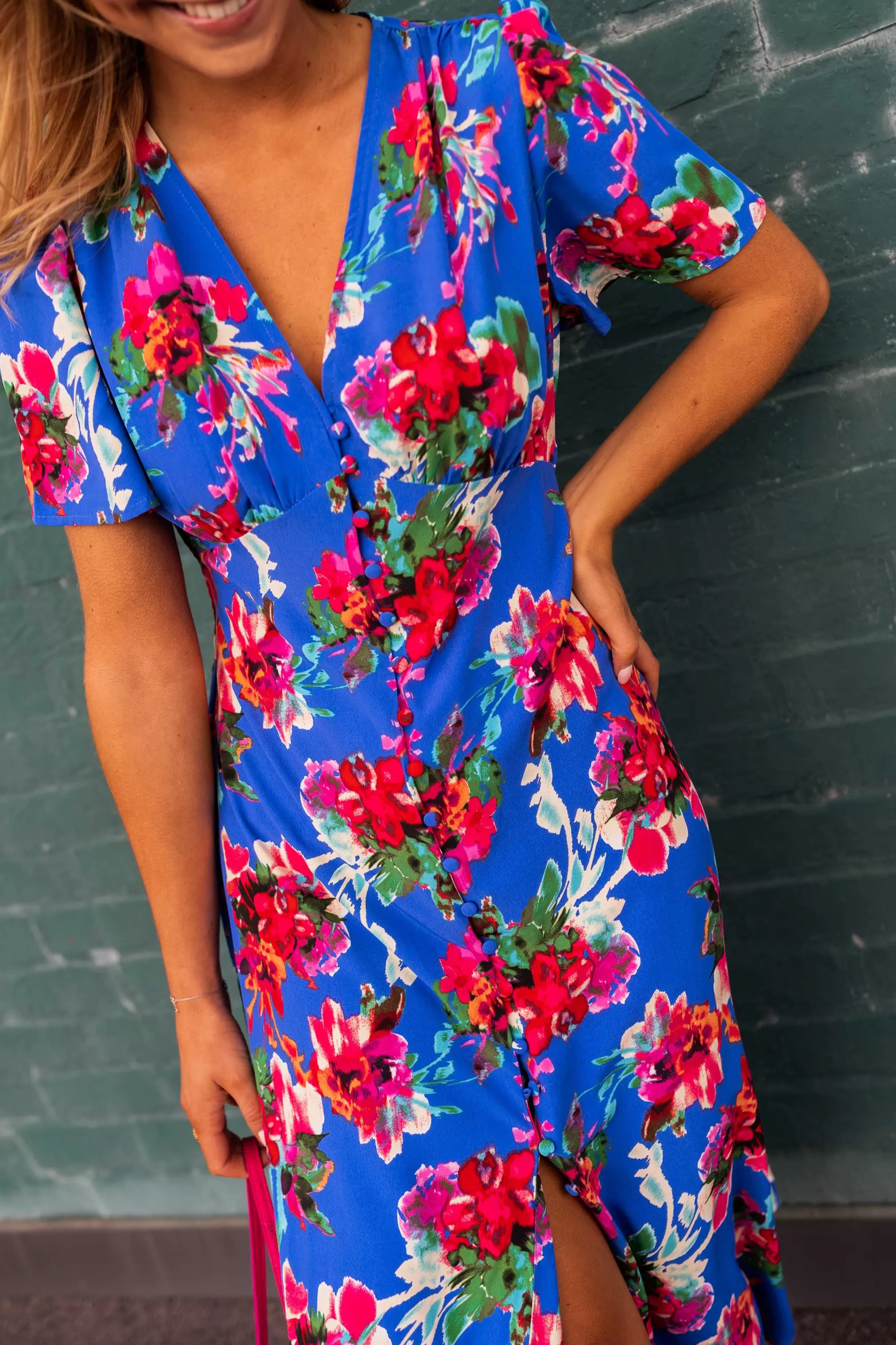 Dress Flower Blue Dana | Dress Flower Split | Ready To-Porter Online | -Easy Clothes New