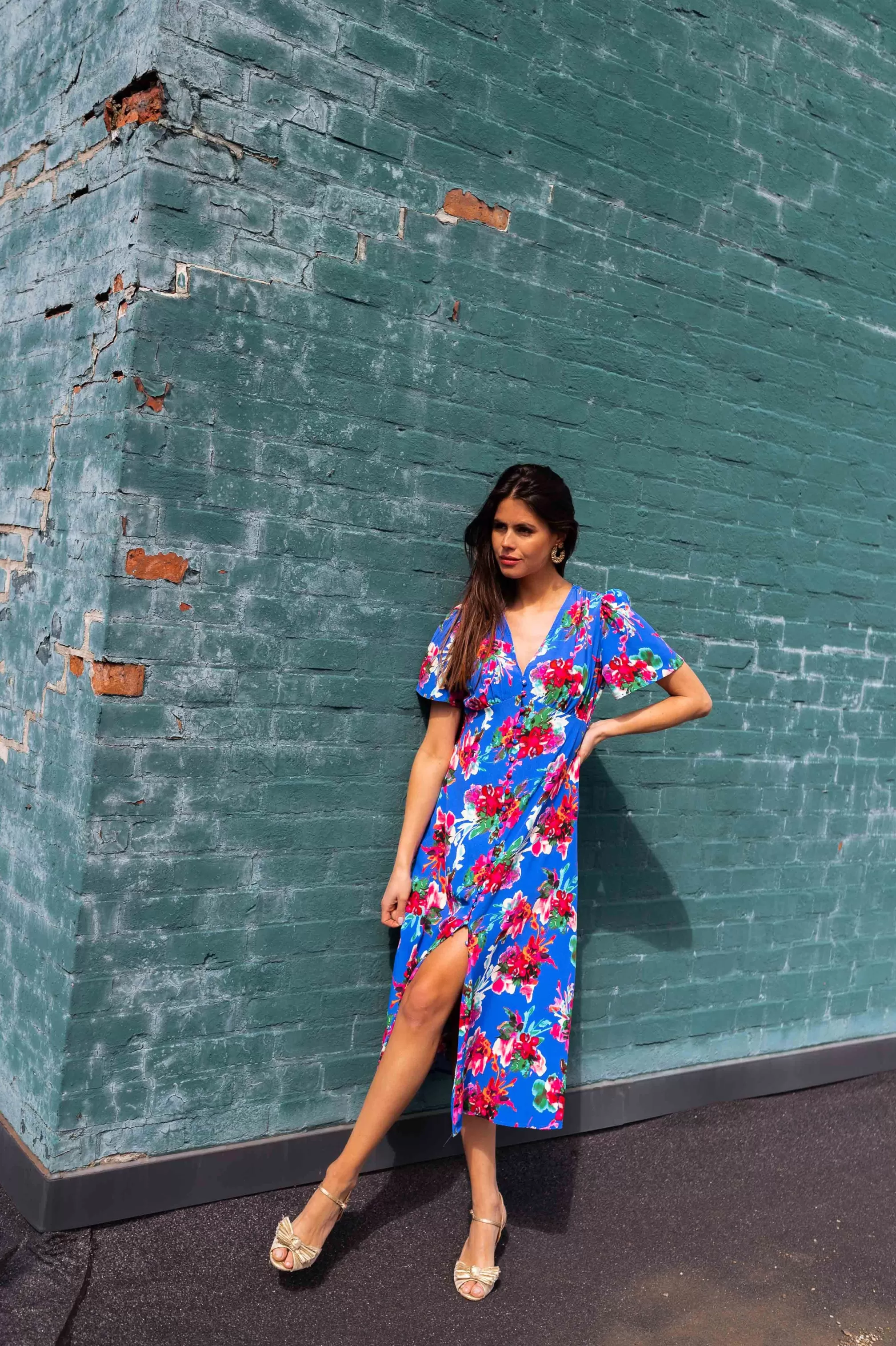 Dress Flower Blue Dana | Dress Flower Split | Ready To-Porter Online | -Easy Clothes New