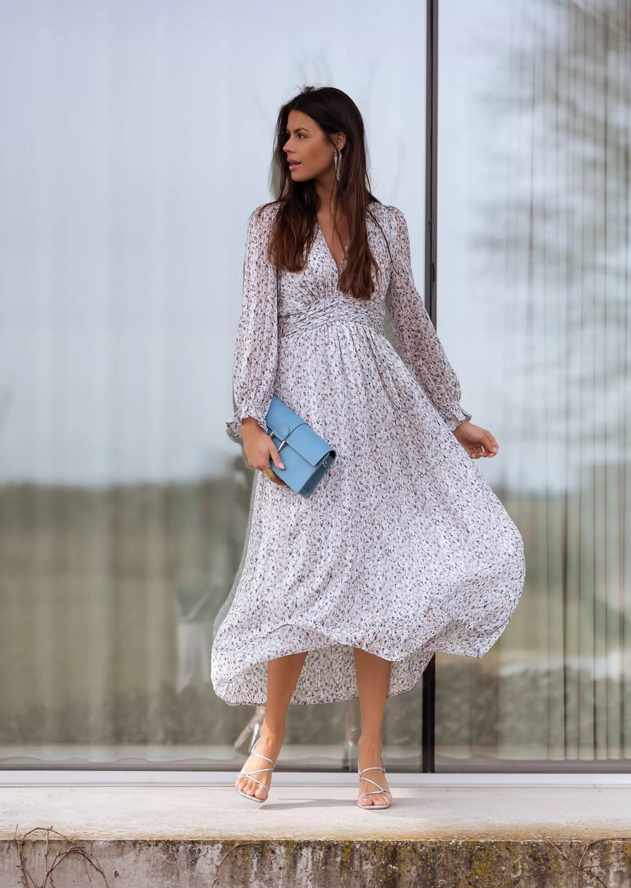 Dress Gray Rosana Patterned | Long DressFloral | Ready To-Porter Online | -Easy Clothes Online