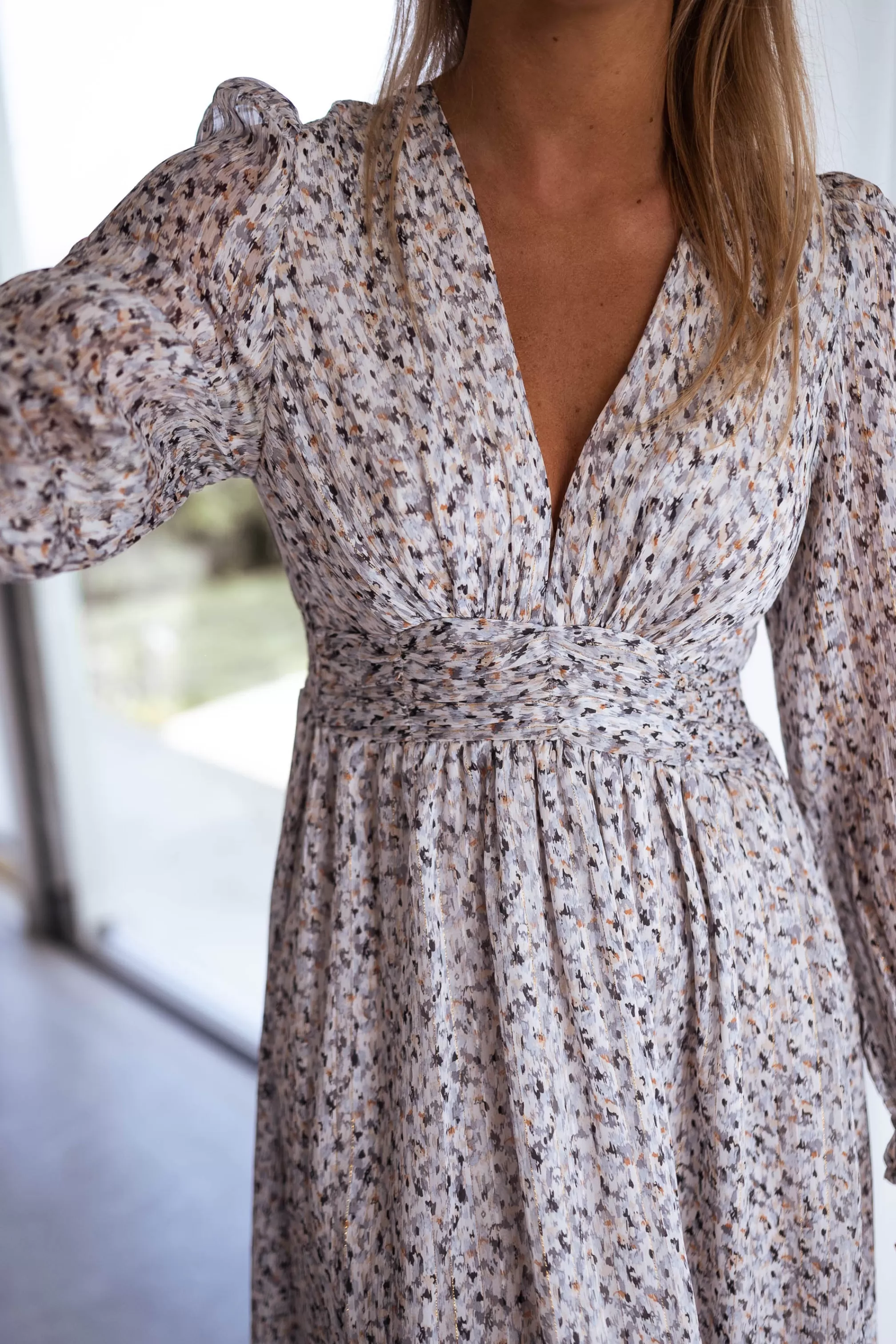 Dress Gray Rosana Patterned | Long DressFloral | Ready To-Porter Online | -Easy Clothes Online