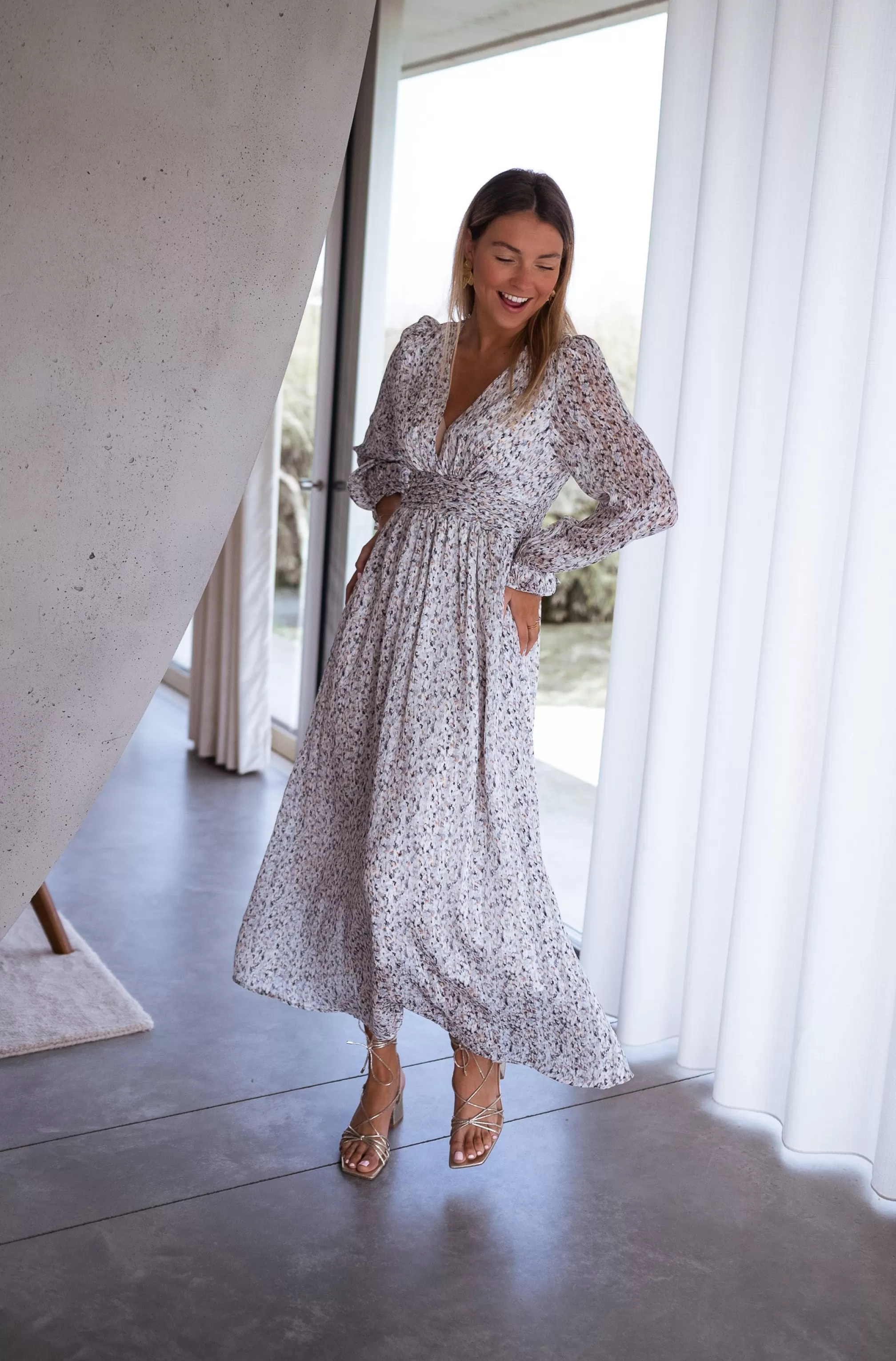 Dress Gray Rosana Patterned | Long DressFloral | Ready To-Porter Online | -Easy Clothes Online