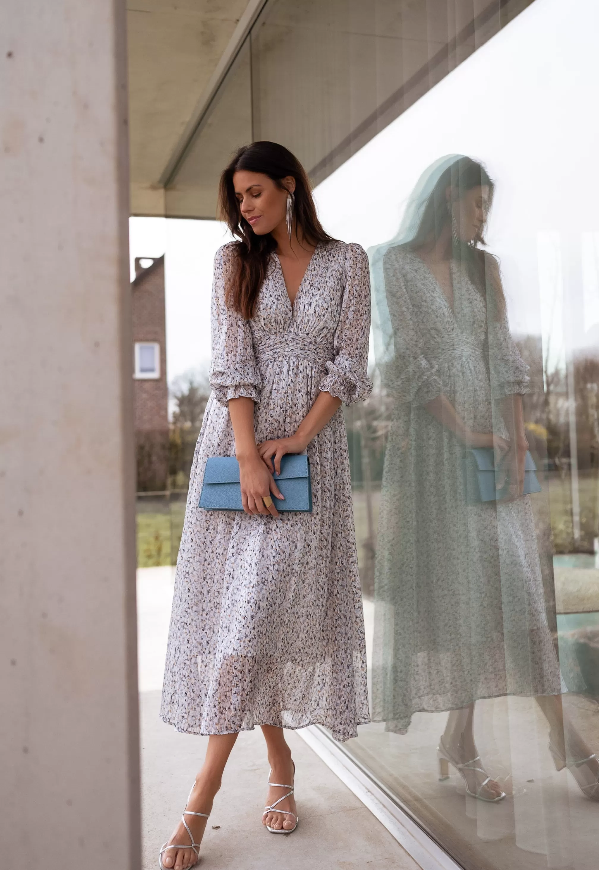 Dress Gray Rosana Patterned | Long DressFloral | Ready To-Porter Online | -Easy Clothes Online