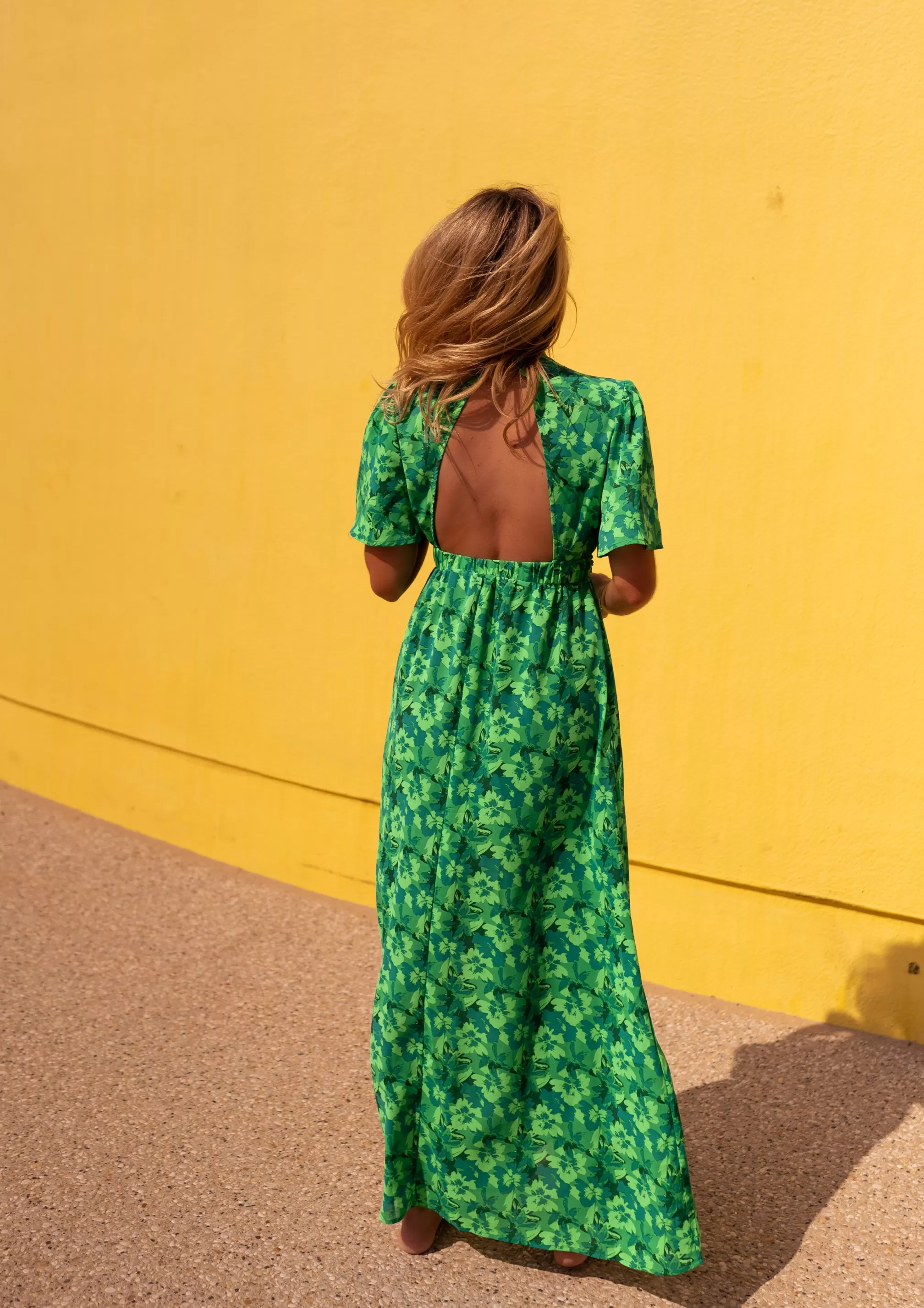 Dress Green Tiphaine Patterned | Long Dressback Bare | Ready To-Porter Online | -Easy Clothes Best Sale