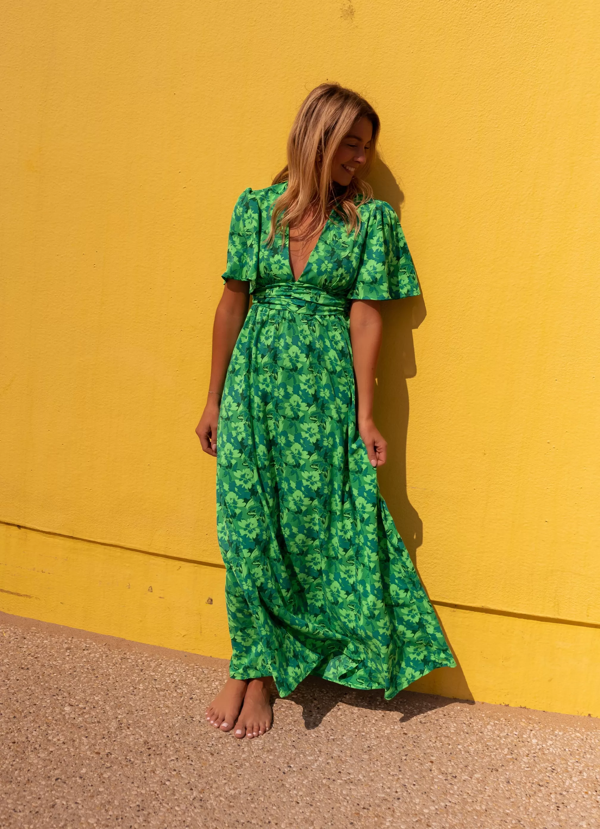 Dress Green Tiphaine Patterned | Long Dressback Bare | Ready To-Porter Online | -Easy Clothes Best Sale
