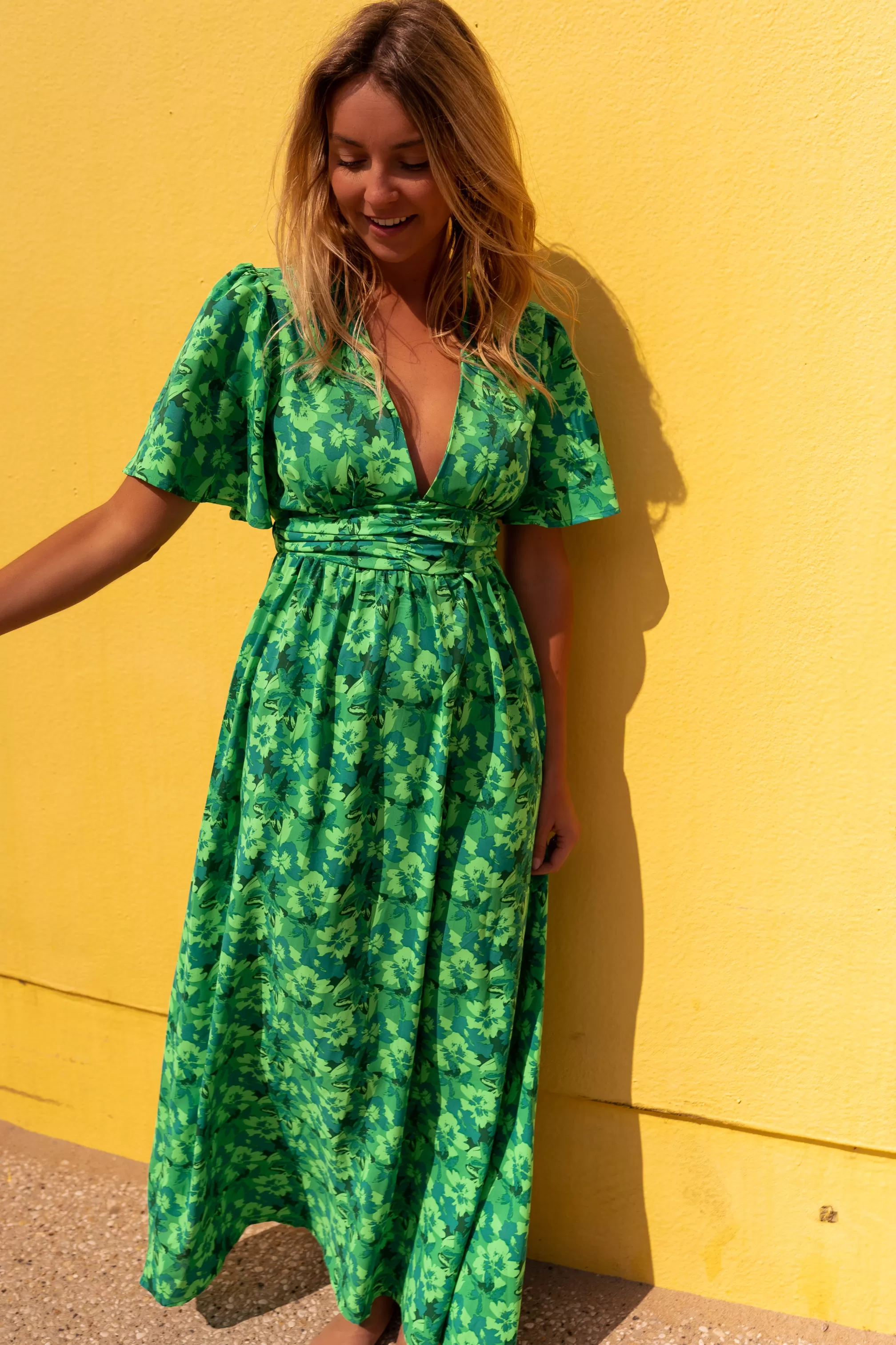 Dress Green Tiphaine Patterned | Long Dressback Bare | Ready To-Porter Online | -Easy Clothes Best Sale