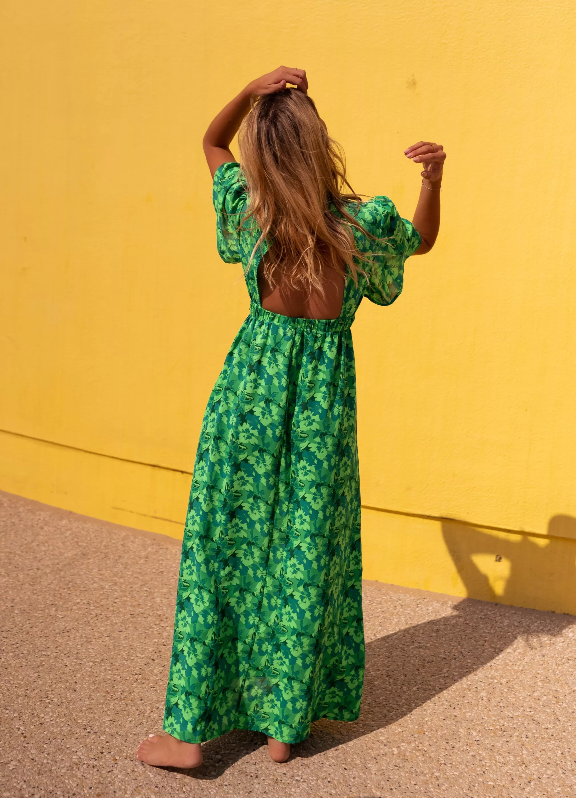Dress Green Tiphaine Patterned | Long Dressback Bare | Ready To-Porter Online | -Easy Clothes Best Sale