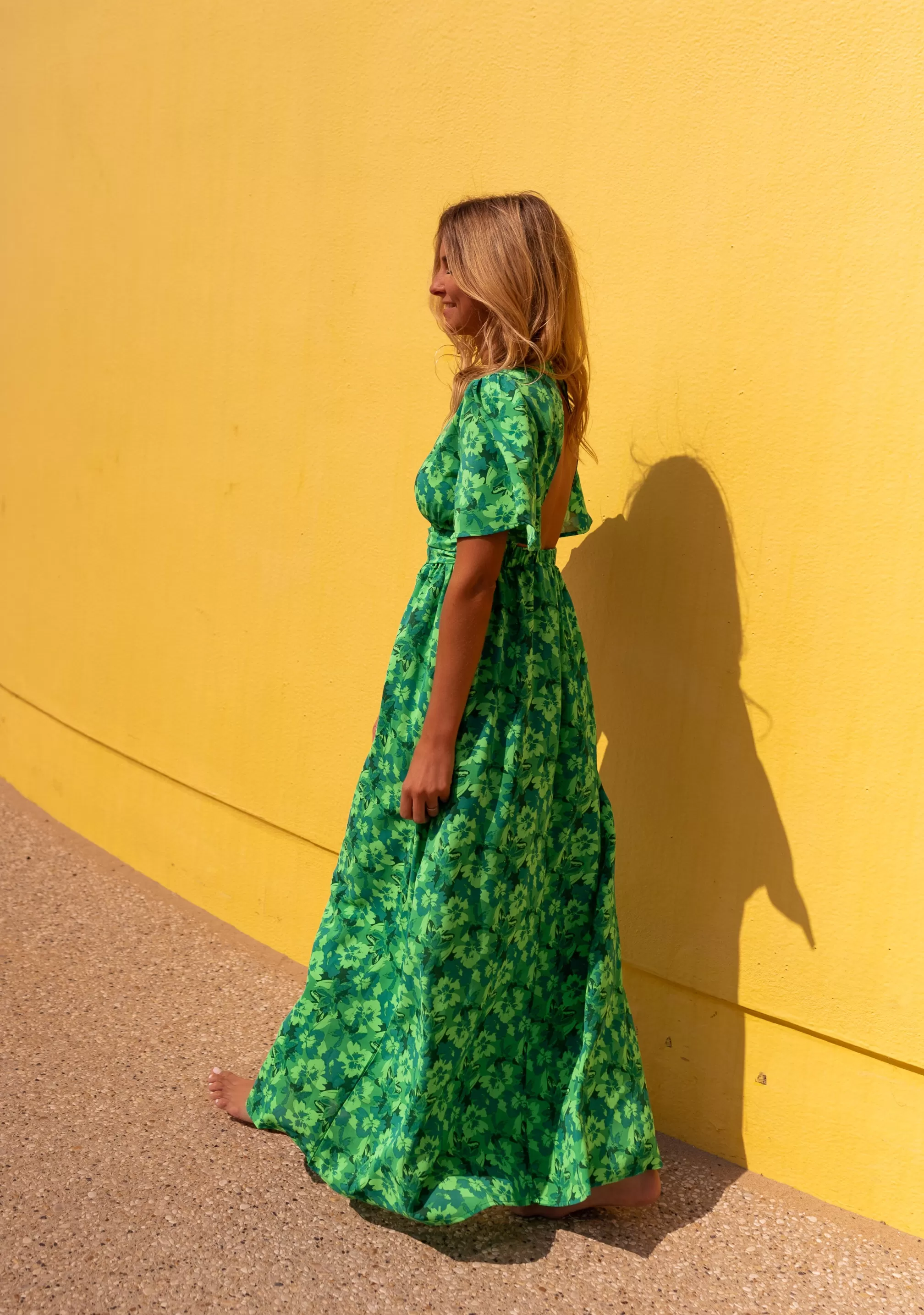 Dress Green Tiphaine Patterned | Long Dressback Bare | Ready To-Porter Online | -Easy Clothes Best Sale