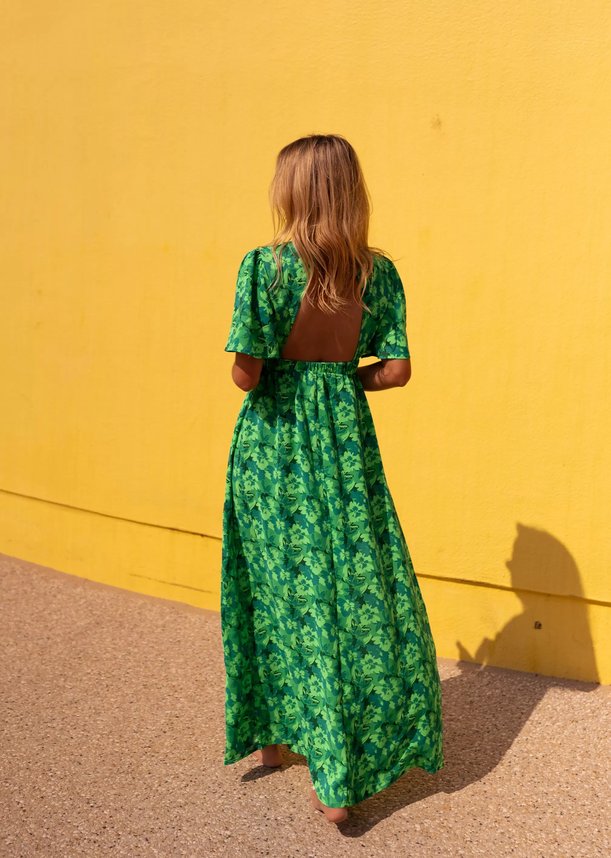 Dress Green Tiphaine Patterned | Long Dressback Bare | Ready To-Porter Online | -Easy Clothes Best Sale