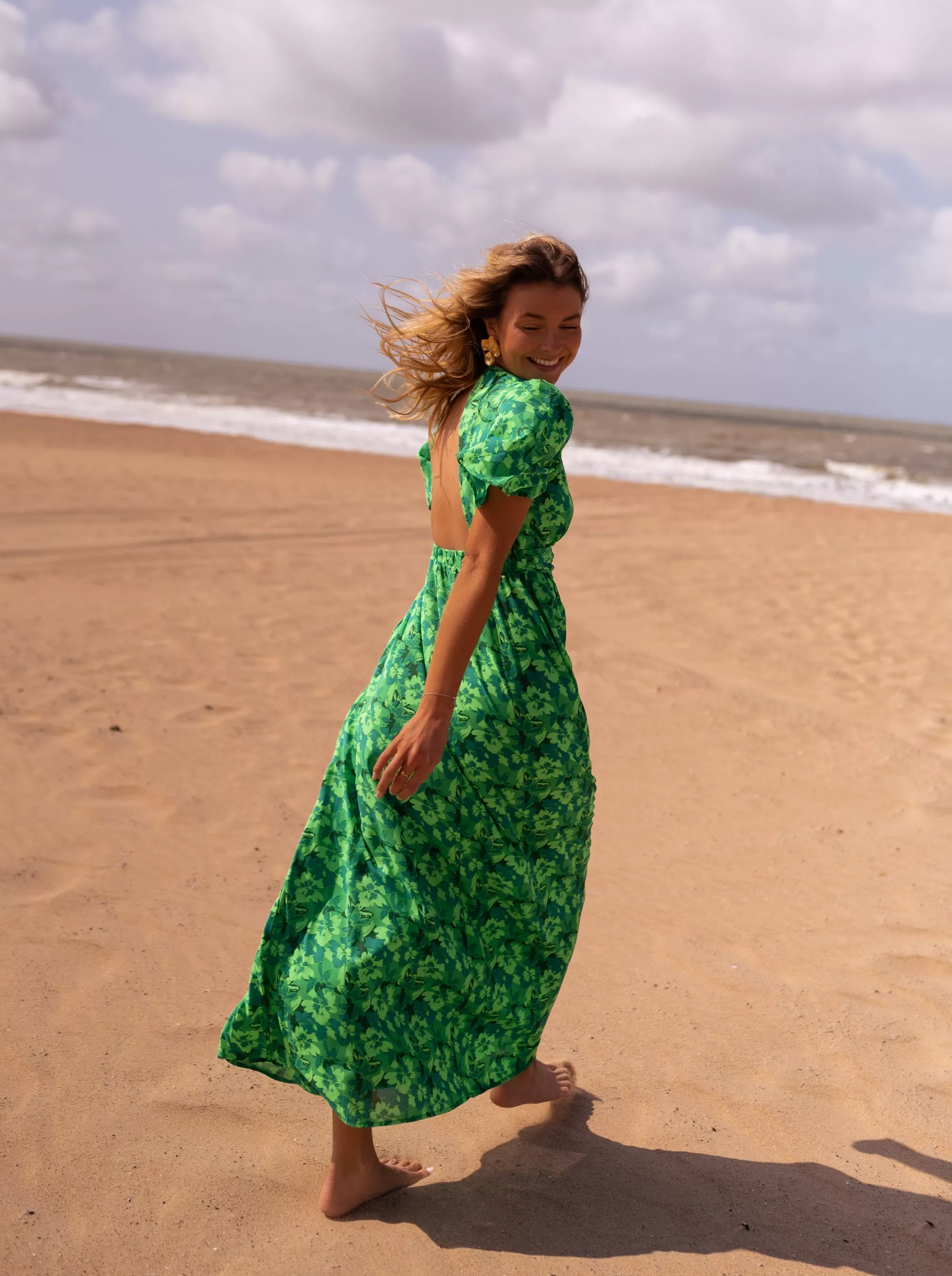 Dress Green Tiphaine Patterned | Long Dressback Bare | Ready To-Porter Online | -Easy Clothes Best Sale