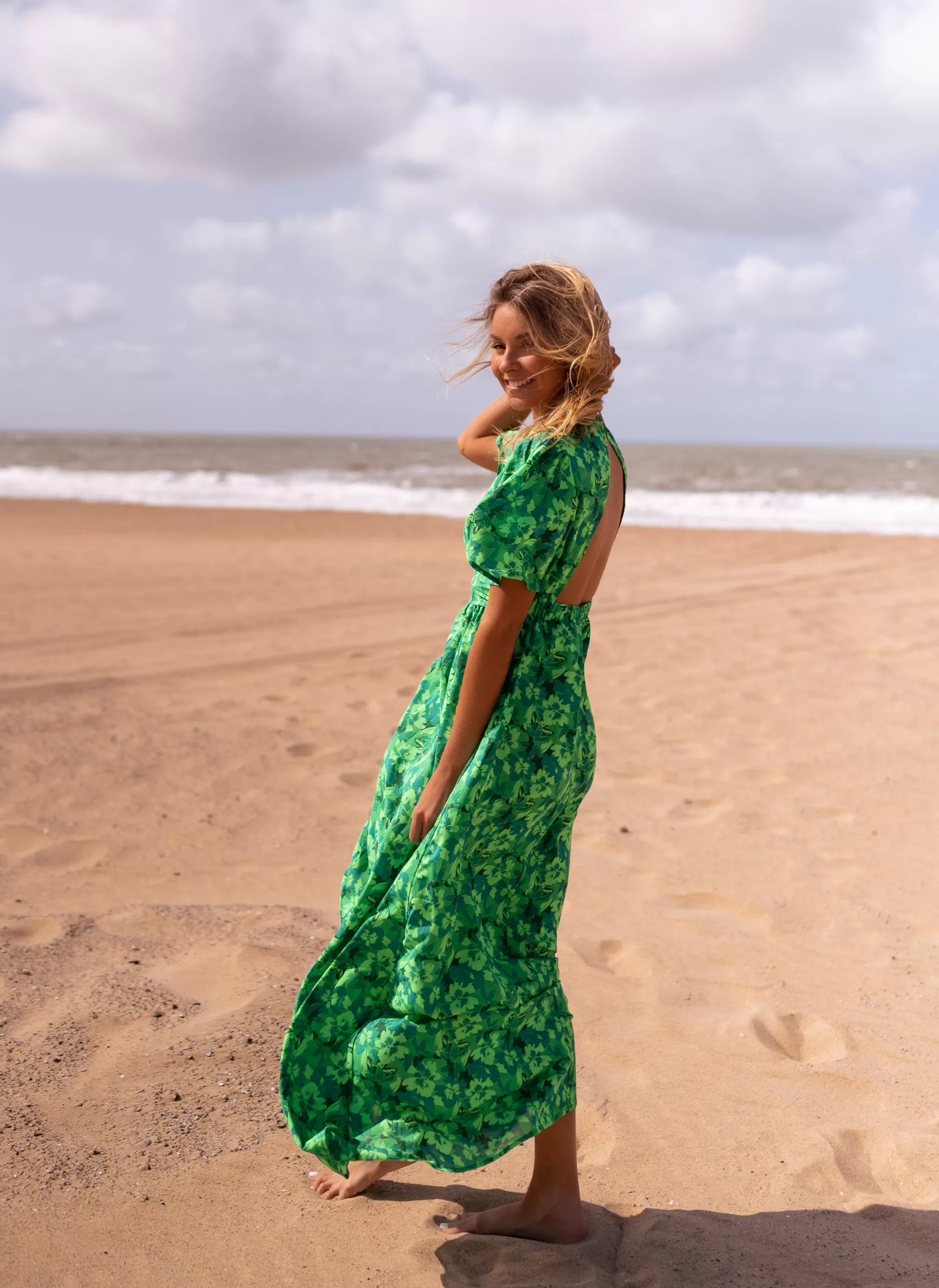 Dress Green Tiphaine Patterned | Long Dressback Bare | Ready To-Porter Online | -Easy Clothes Best Sale