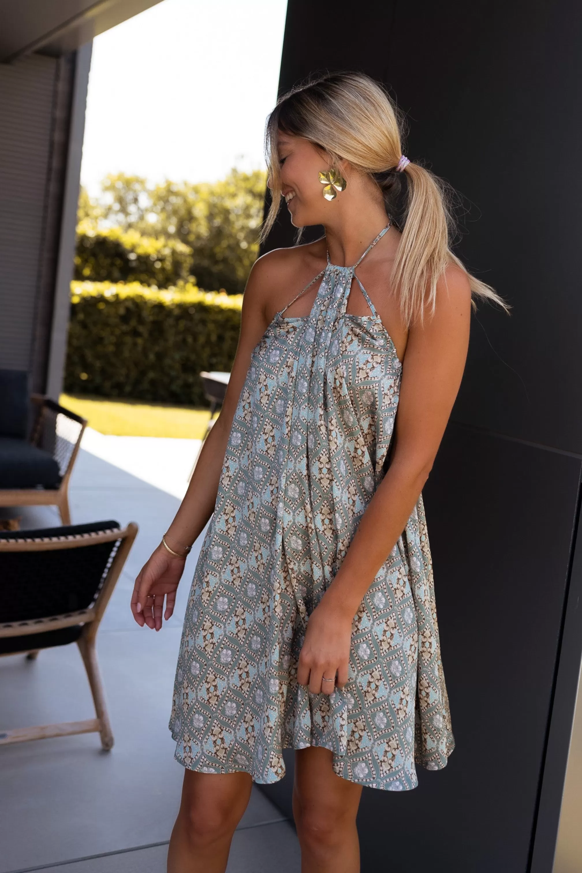 Dress Lola Verte Patterned | Dress Large Trapeze | Ready To-Porter Online | -Easy Clothes Shop