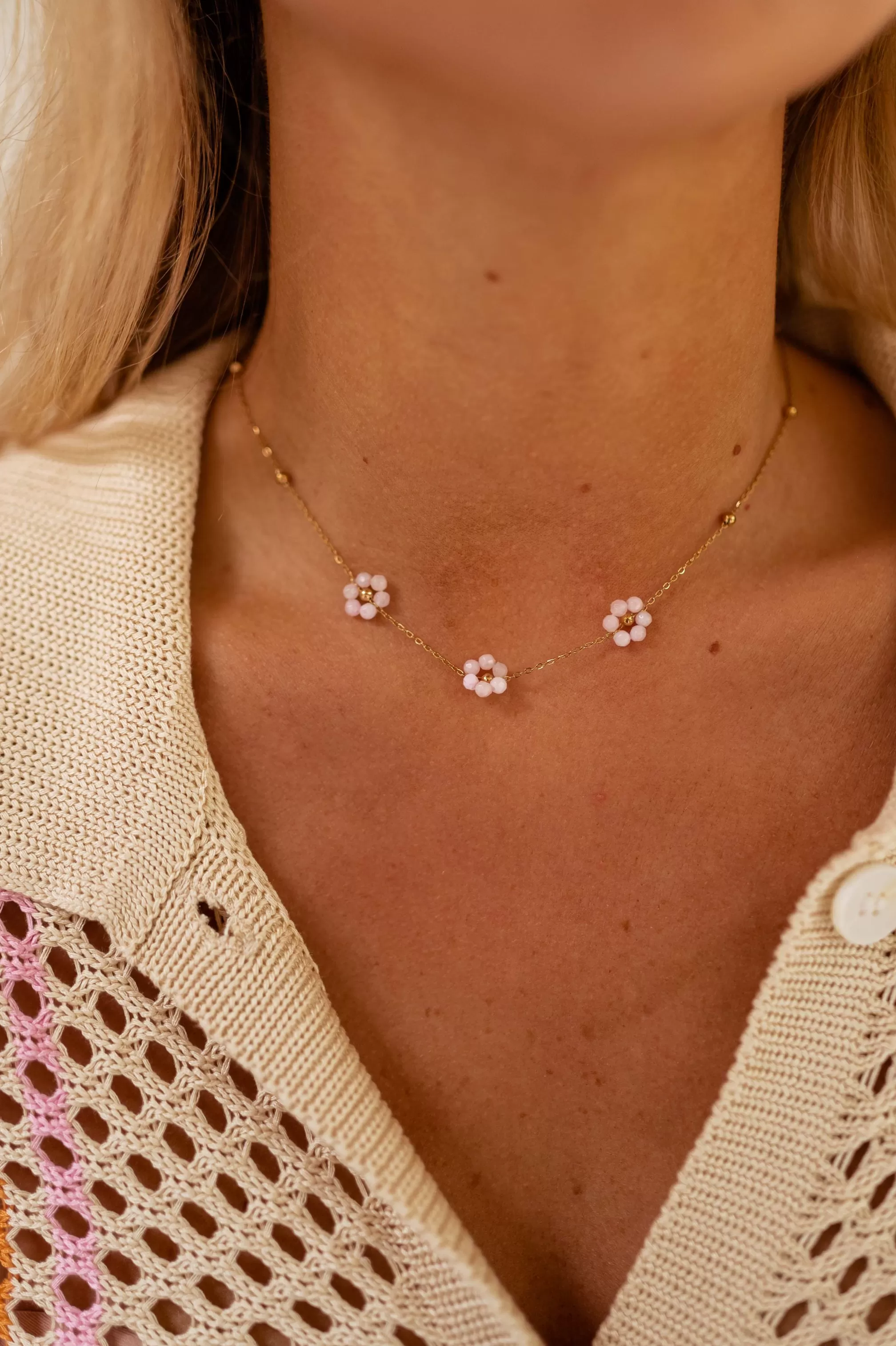 Flowi Necklace Pink And Golden | Flower Necklace | Ready To-Porter Online -Easy Clothes Store