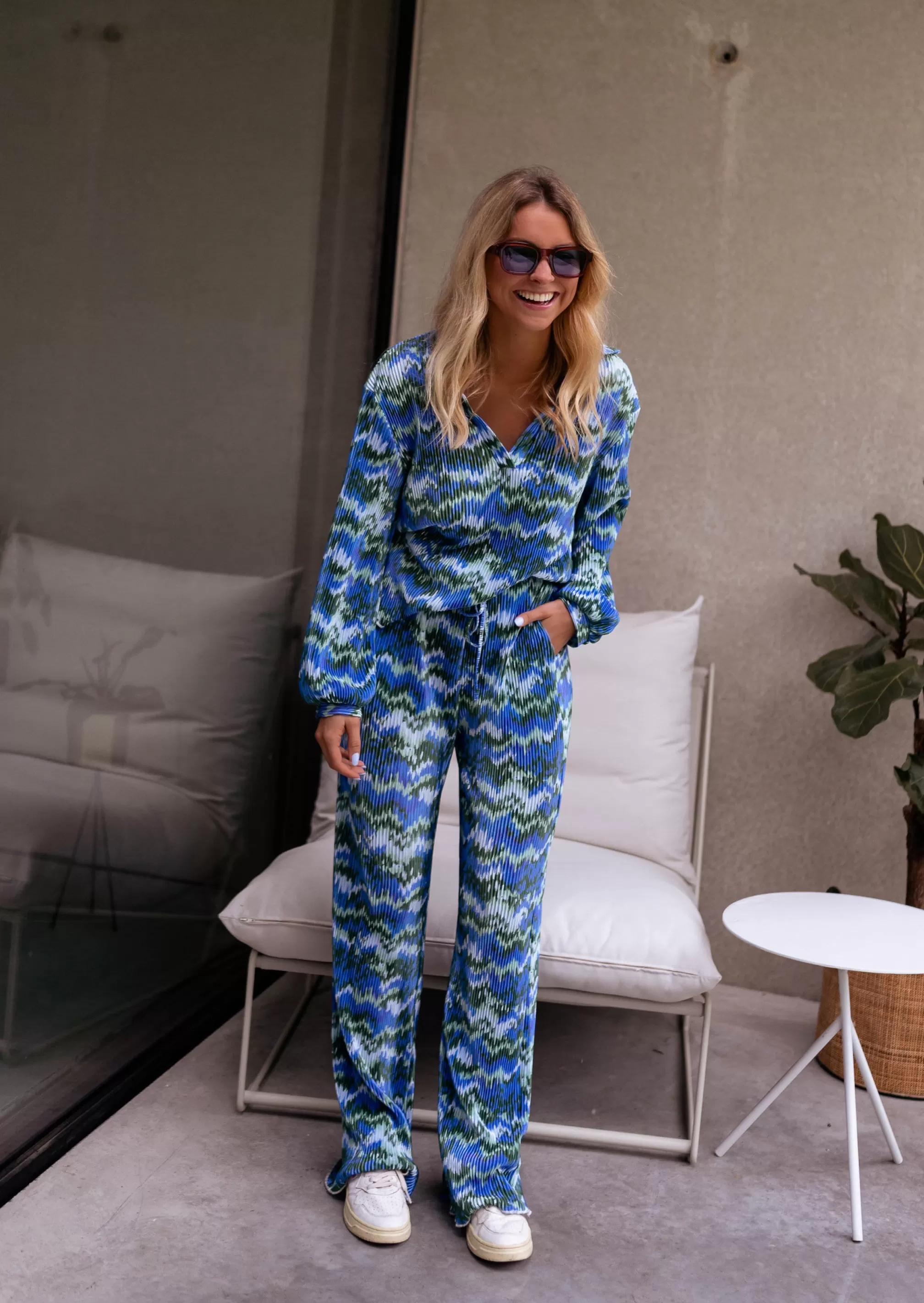 Gleda Green And Blue Blouse | Pleated Blouse Patterned | Ready To-Porter Online | -Easy Clothes Outlet