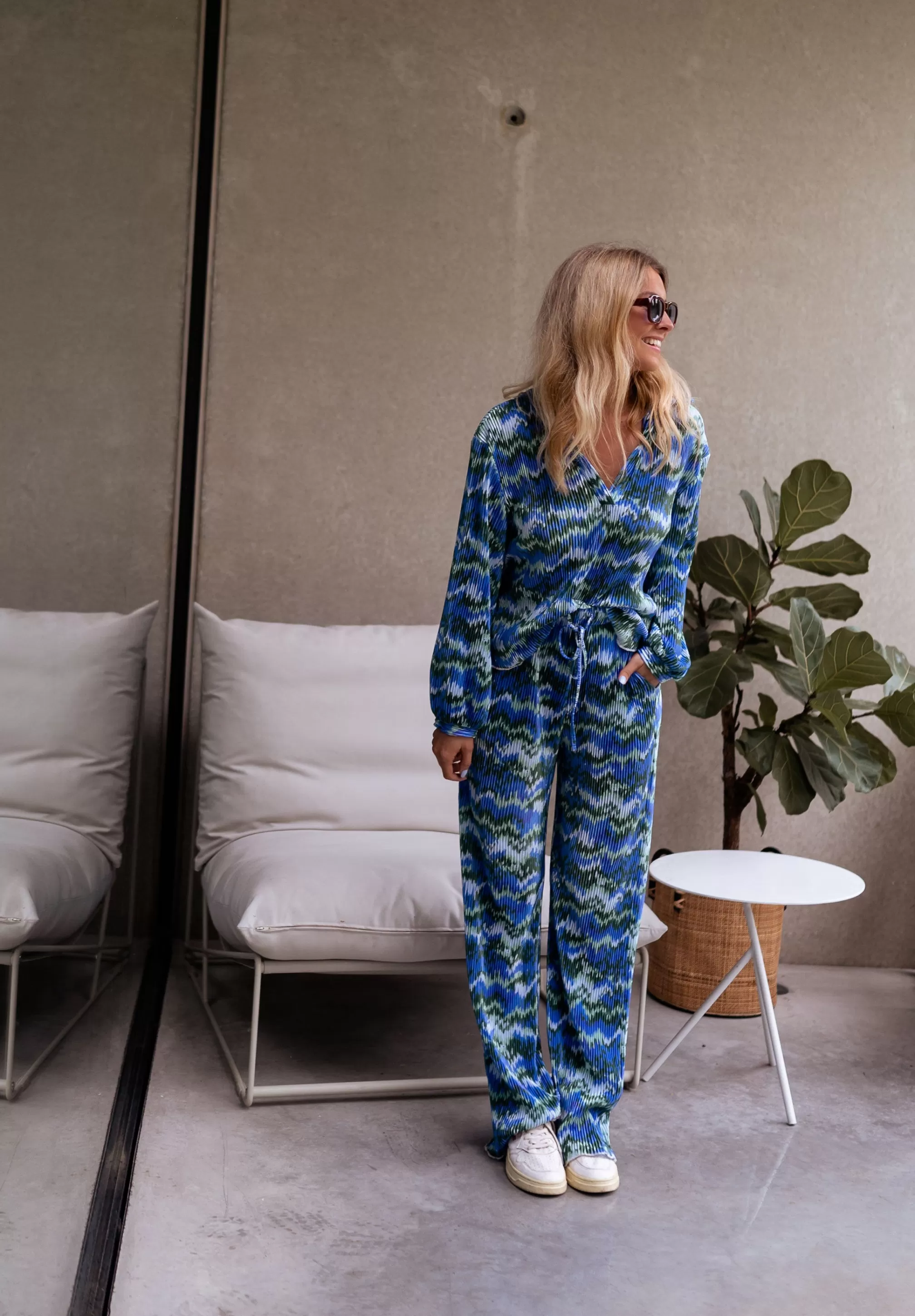 Gleda Green And Blue Blouse | Pleated Blouse Patterned | Ready To-Porter Online | -Easy Clothes Outlet