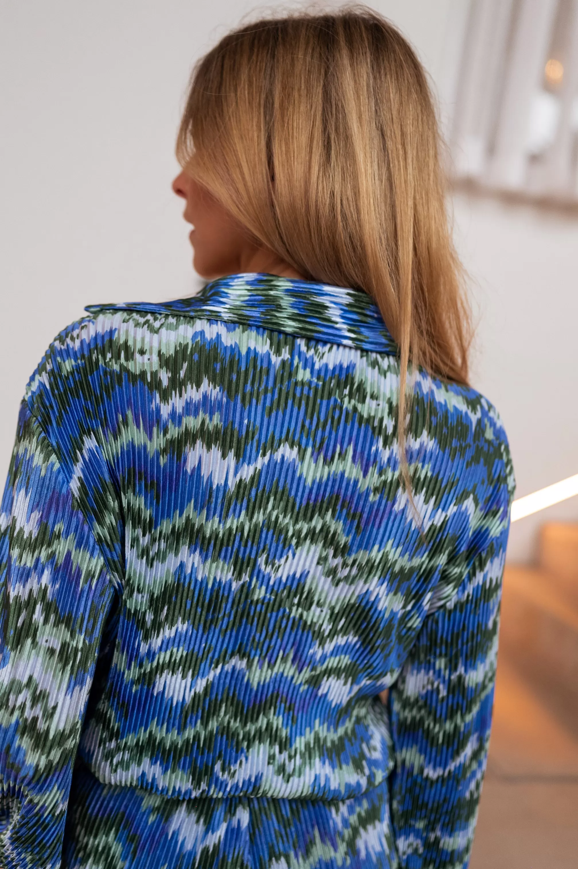 Gleda Green And Blue Blouse | Pleated Blouse Patterned | Ready To-Porter Online | -Easy Clothes Outlet