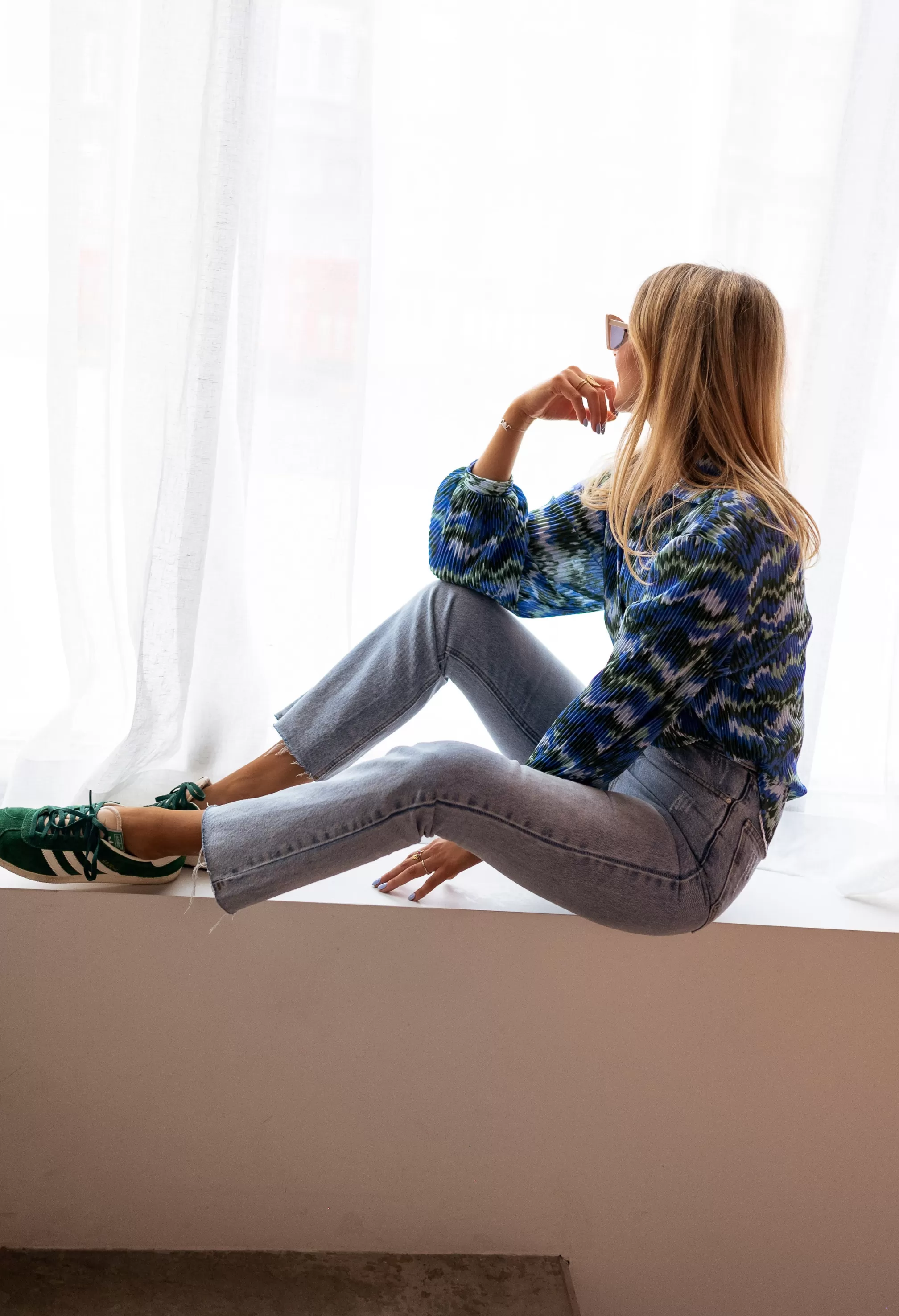 Gleda Green And Blue Blouse | Pleated Blouse Patterned | Ready To-Porter Online | -Easy Clothes Outlet