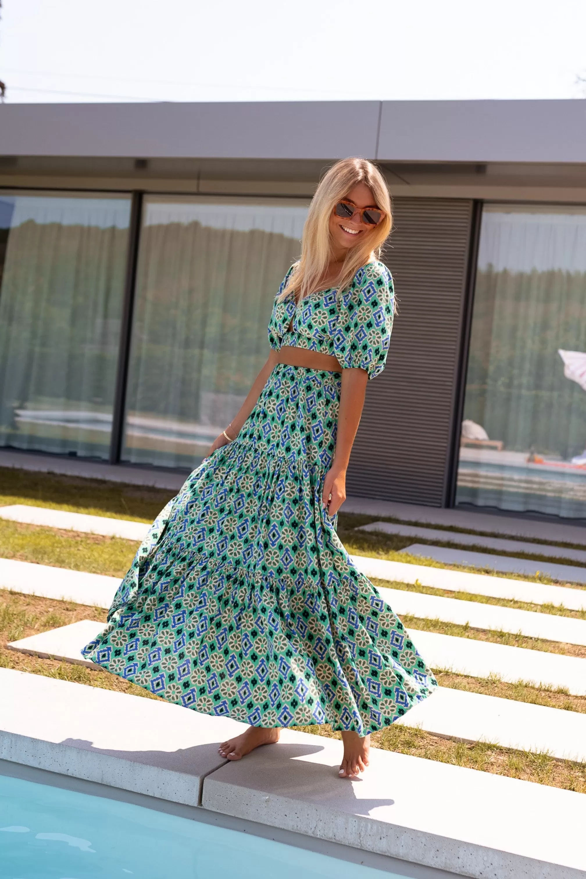 Green Enes Skirt Patterned | Long Skirt Loose | Ready To-Porter Online | -Easy Clothes Cheap