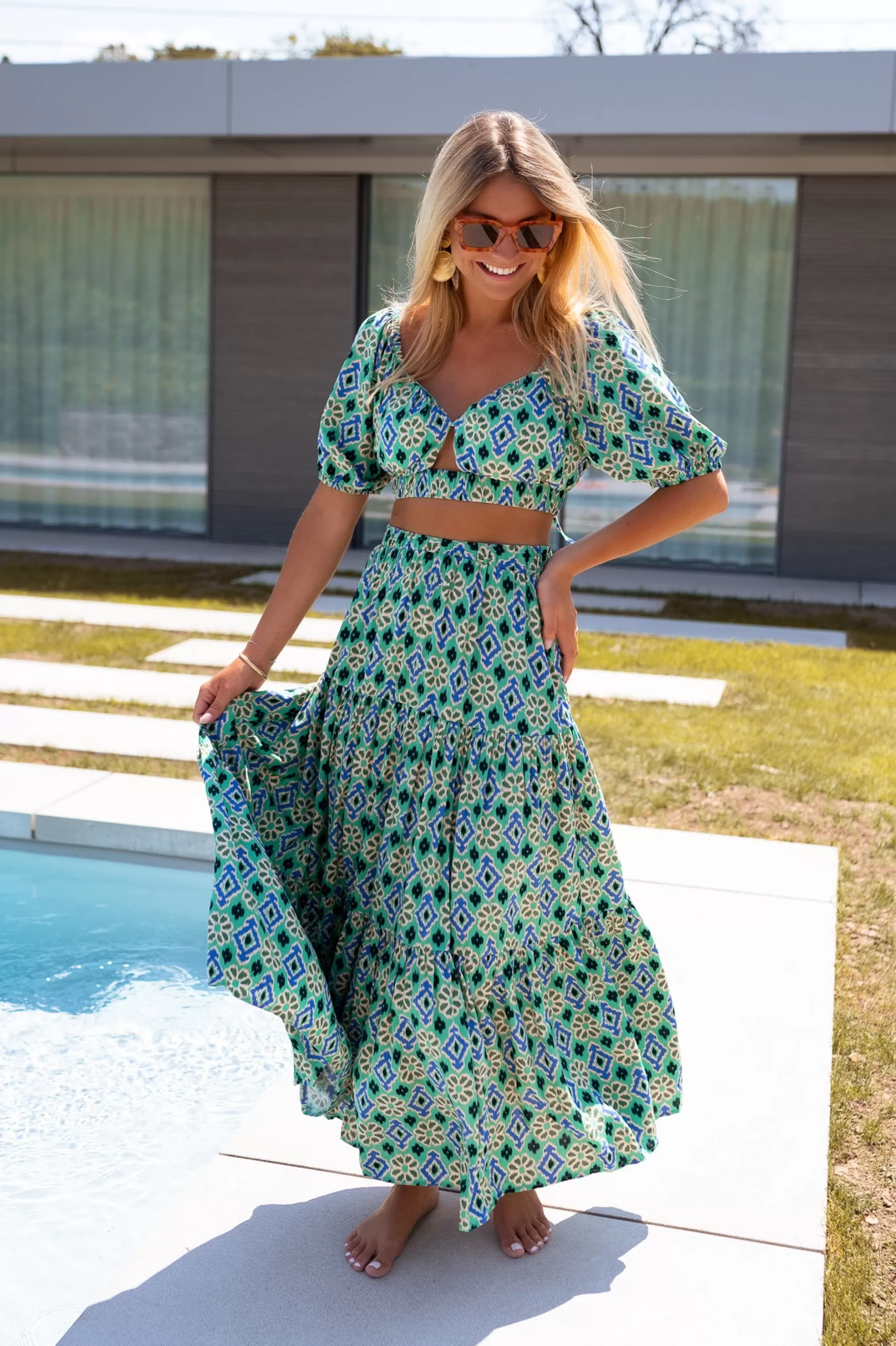 Green Enes Skirt Patterned | Long Skirt Loose | Ready To-Porter Online | -Easy Clothes Cheap