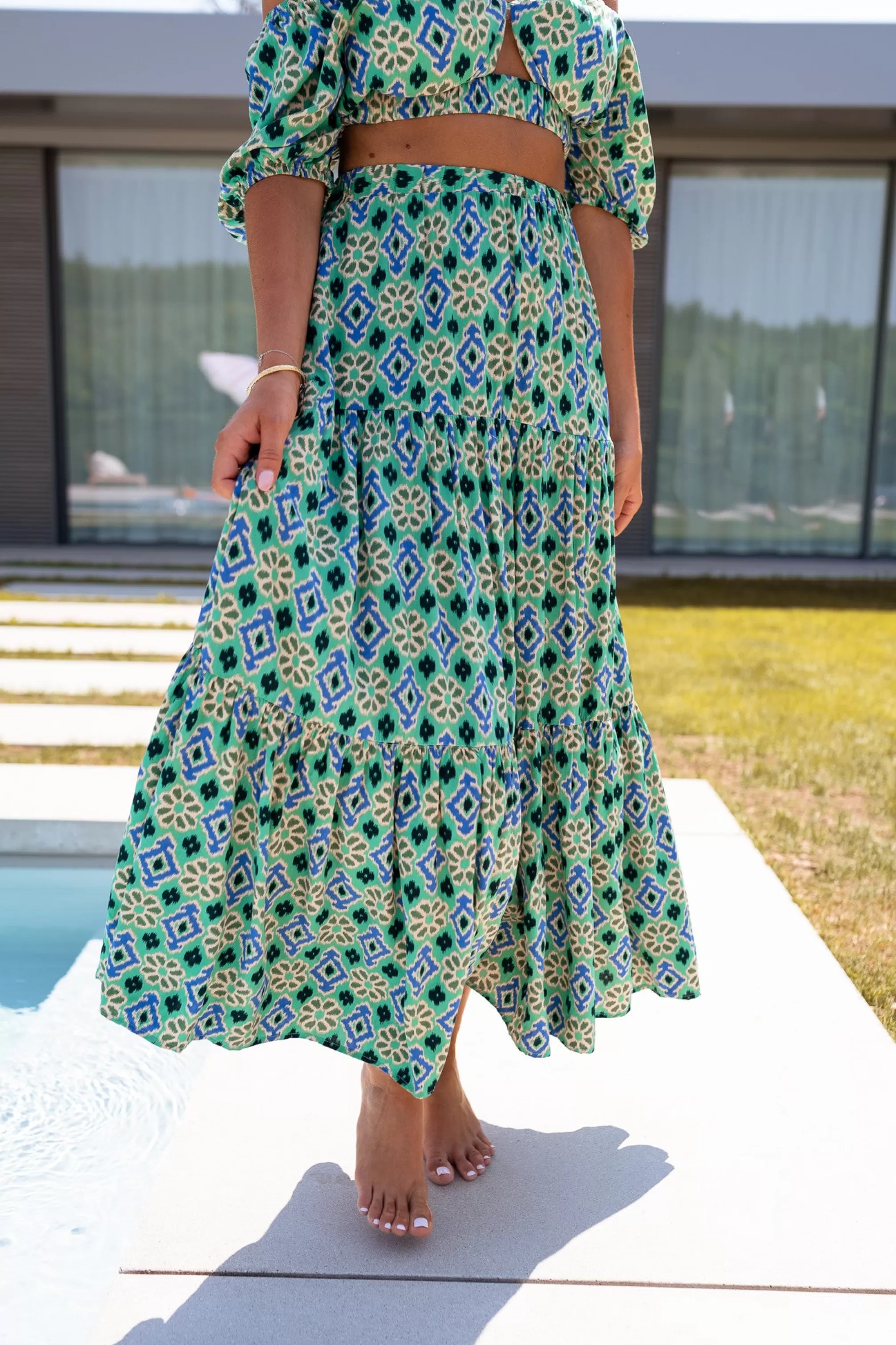Green Enes Skirt Patterned | Long Skirt Loose | Ready To-Porter Online | -Easy Clothes Cheap