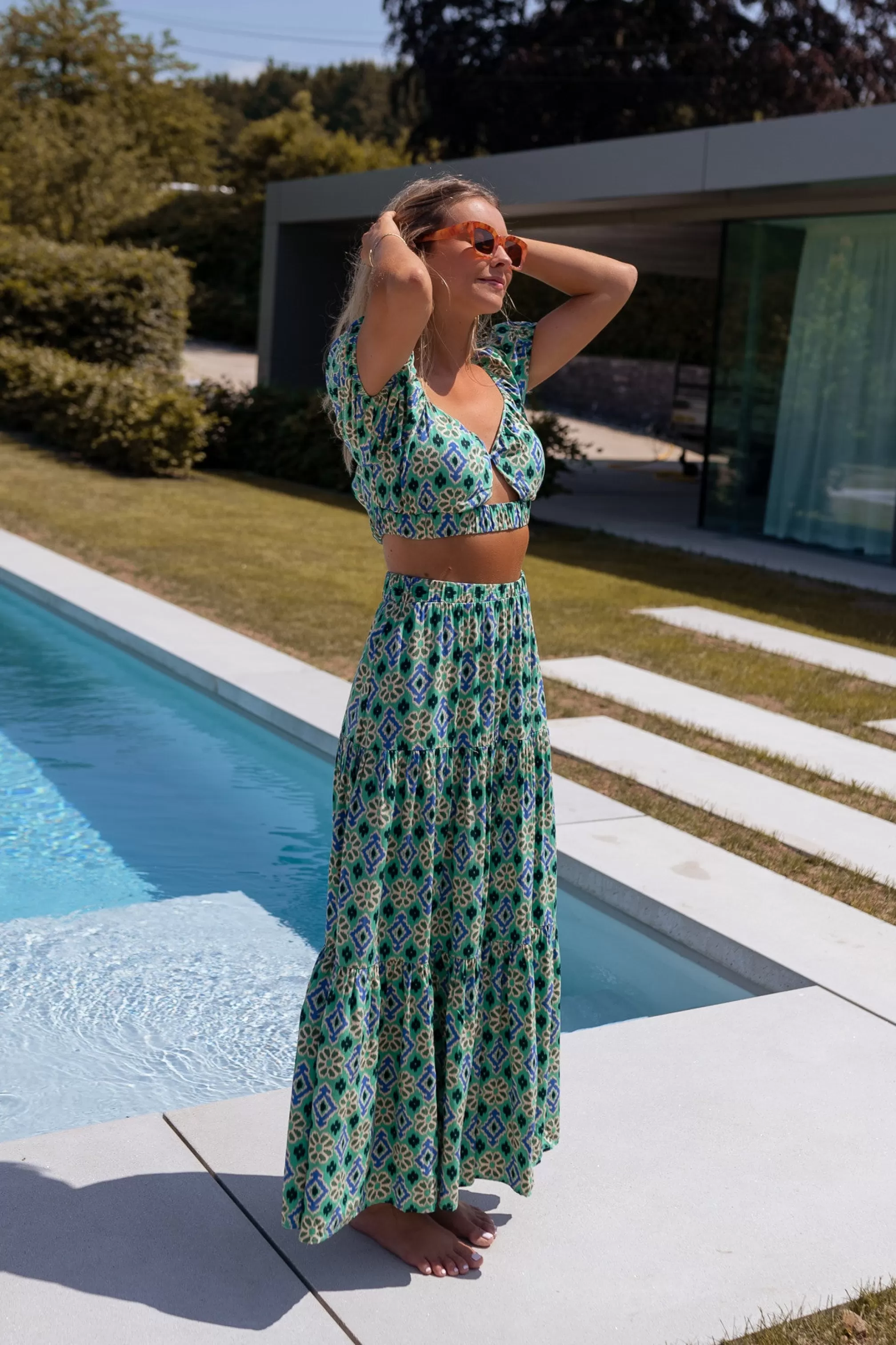 Green Enes Skirt Patterned | Long Skirt Loose | Ready To-Porter Online | -Easy Clothes Cheap