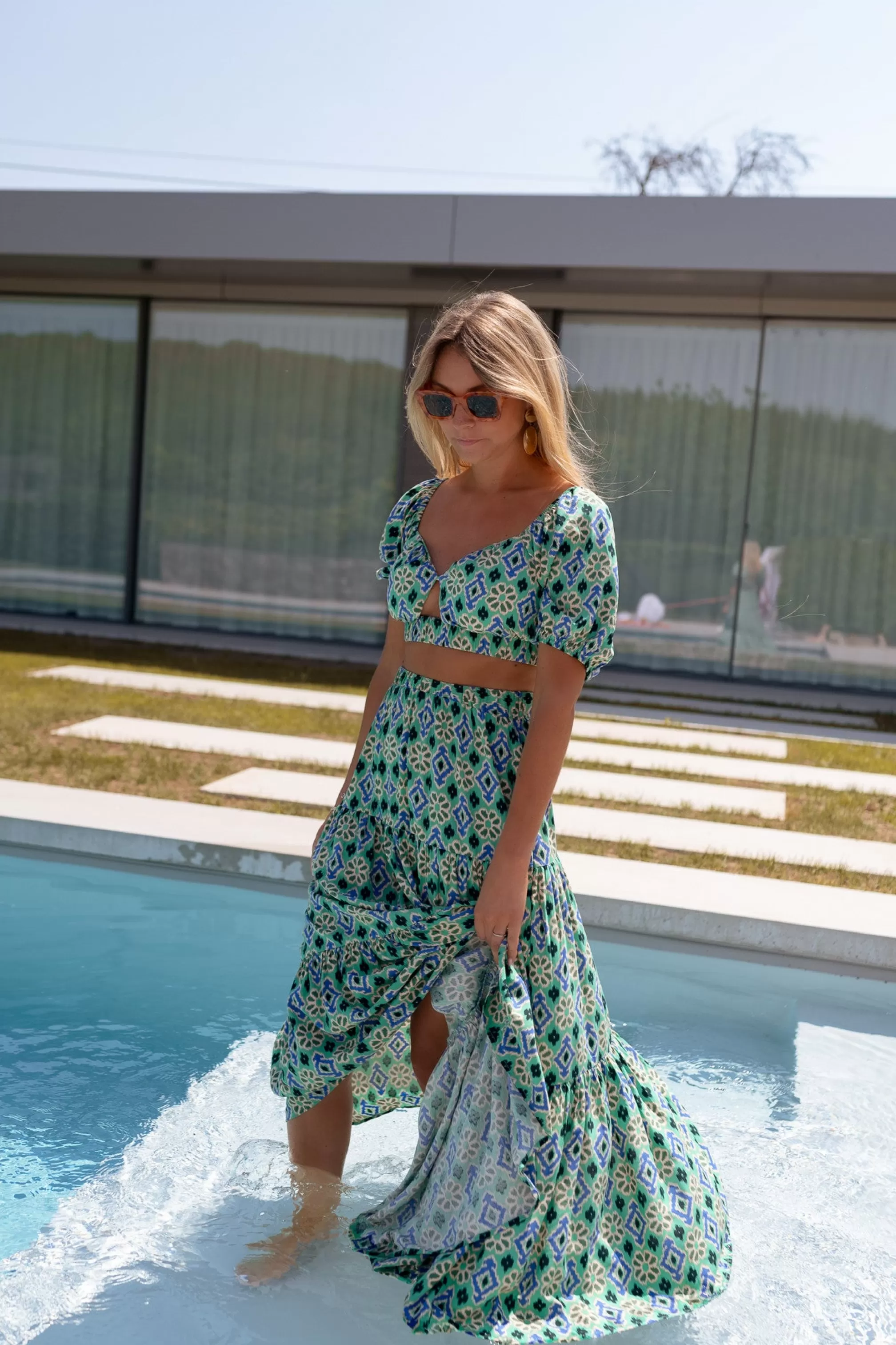 Green Enes Skirt Patterned | Long Skirt Loose | Ready To-Porter Online | -Easy Clothes Cheap