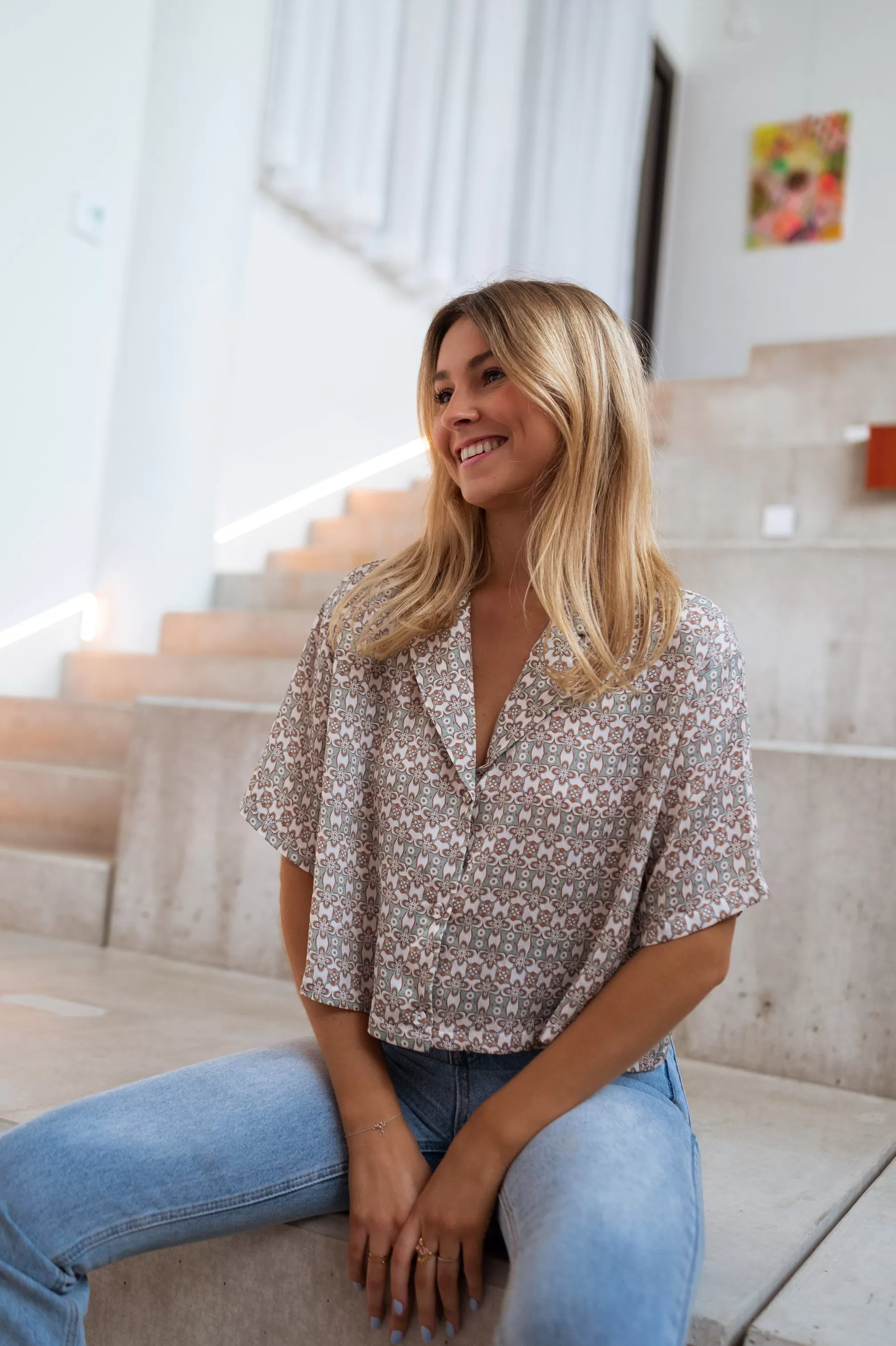 Green Tia Shirt Patterned | Oversized Crop Shirt | Ready To-Porter Online | -Easy Clothes Flash Sale