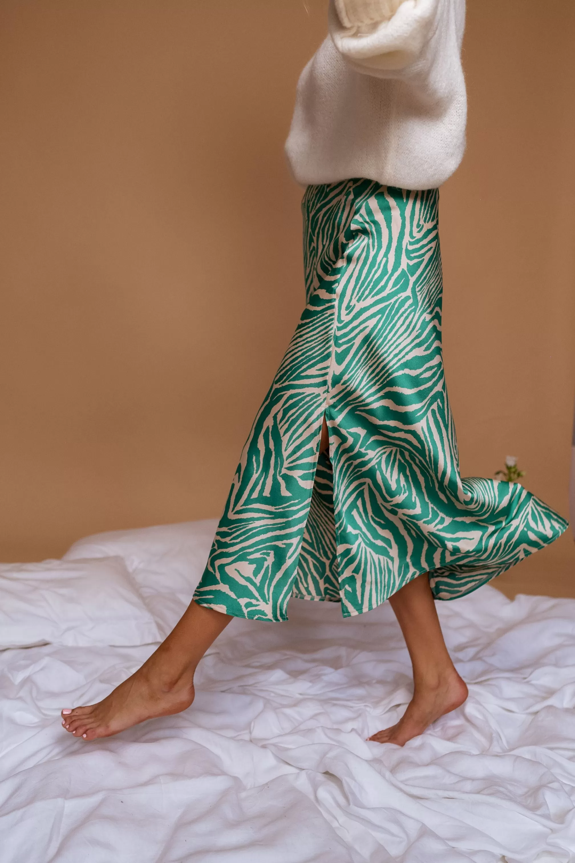 Green Zebrée Sax Skirt And Ecru | Skirt Zebra Satin | Ready To-Porter Online | -Easy Clothes Hot