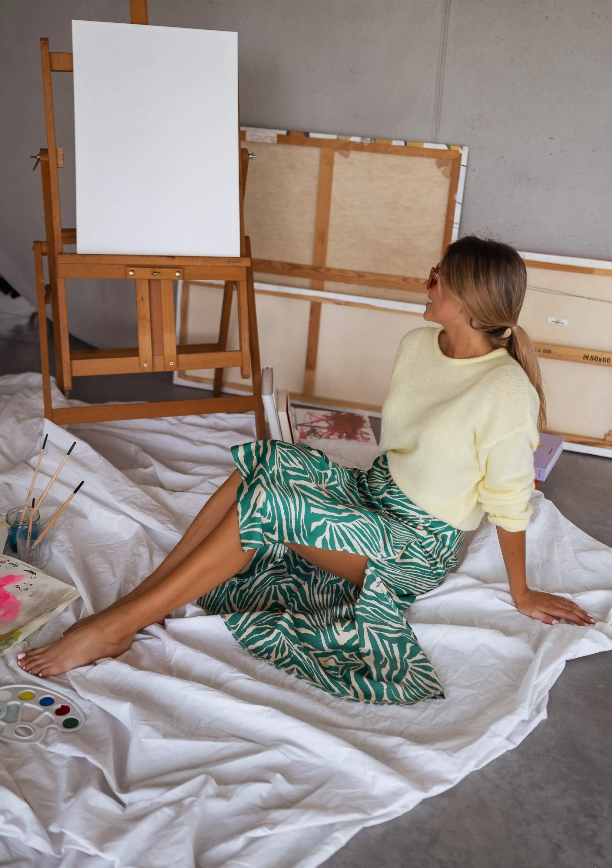 Green Zebrée Sax Skirt And Ecru | Skirt Zebra Satin | Ready To-Porter Online | -Easy Clothes Hot