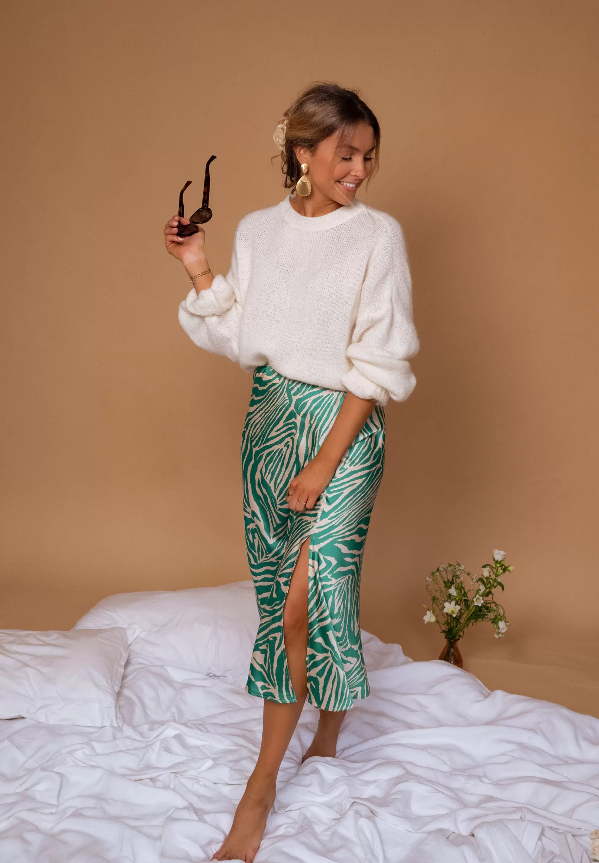 Green Zebrée Sax Skirt And Ecru | Skirt Zebra Satin | Ready To-Porter Online | -Easy Clothes Hot