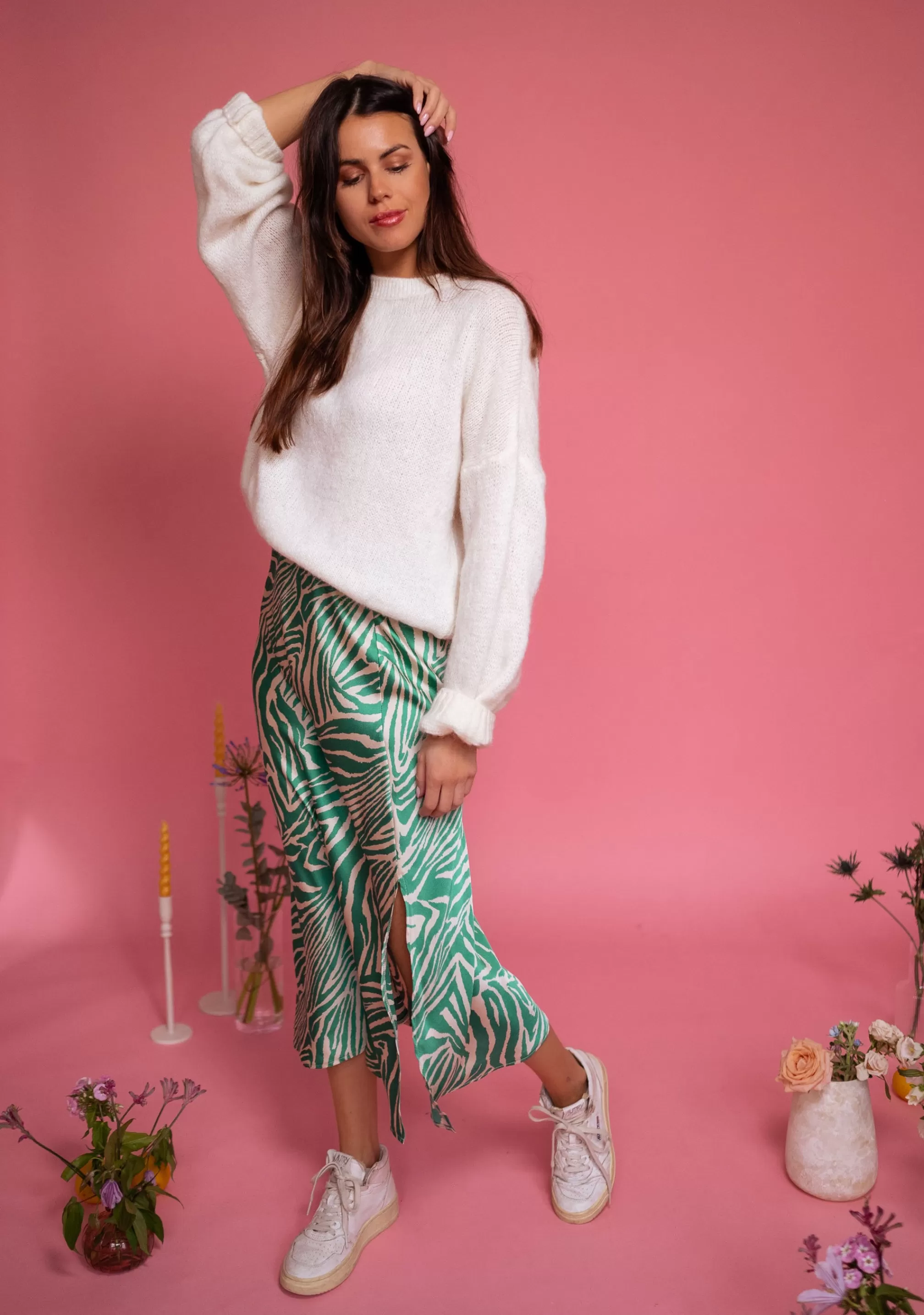 Green Zebrée Sax Skirt And Ecru | Skirt Zebra Satin | Ready To-Porter Online | -Easy Clothes Hot