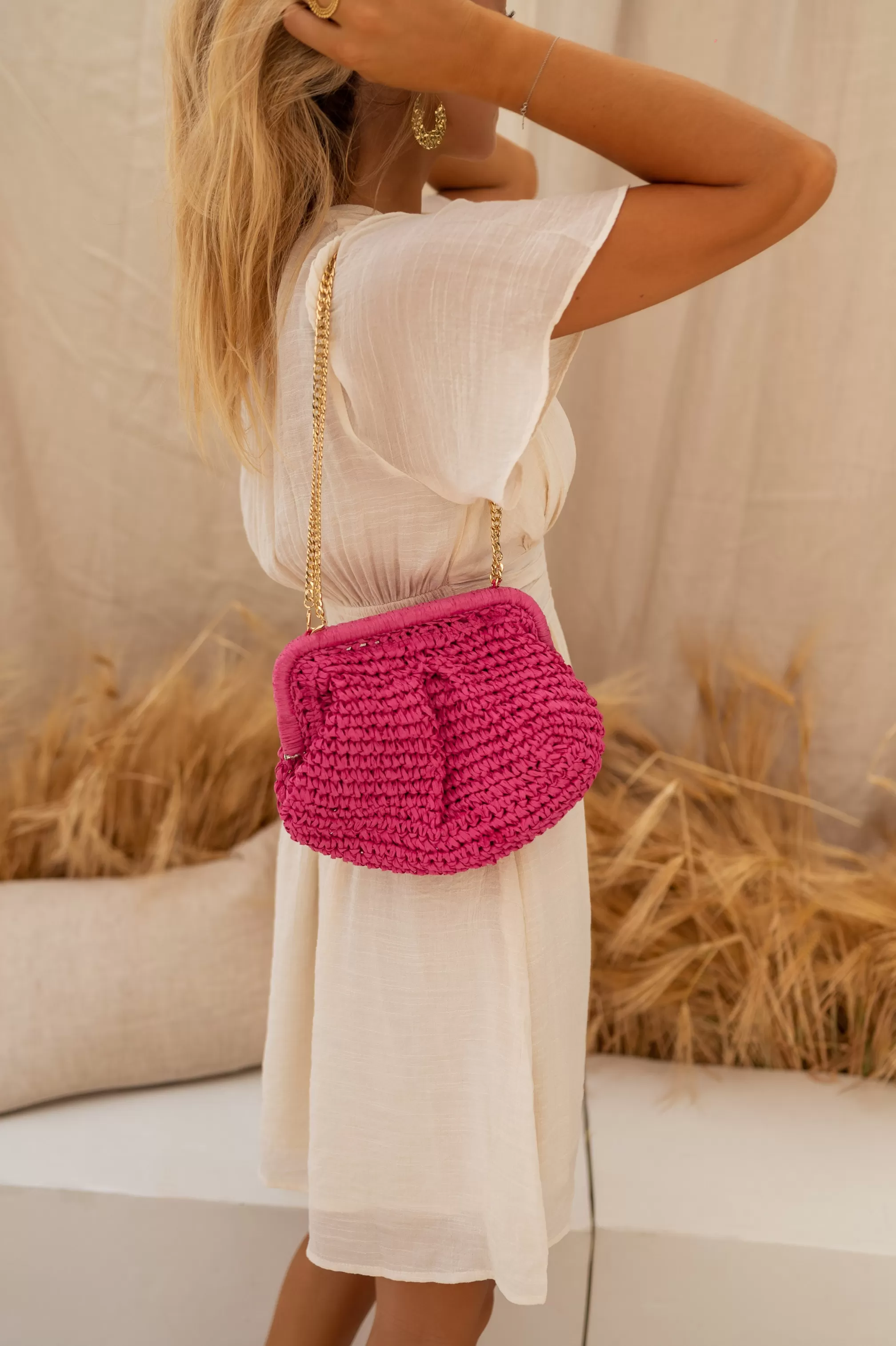 Jerry Bag Pink - Raphia Matter - Interior Pocket - Accessories-Easy Clothes Best Sale