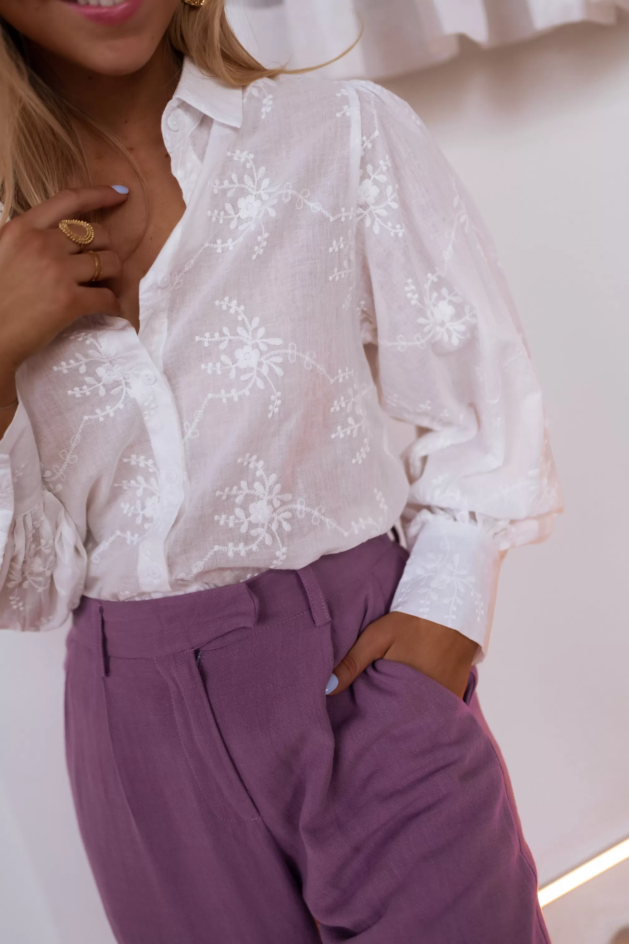 Jolane Shirt Ecru Embroidered | Transparent Embroidered Shirt | Ready To-Porter Online | -Easy Clothes Best