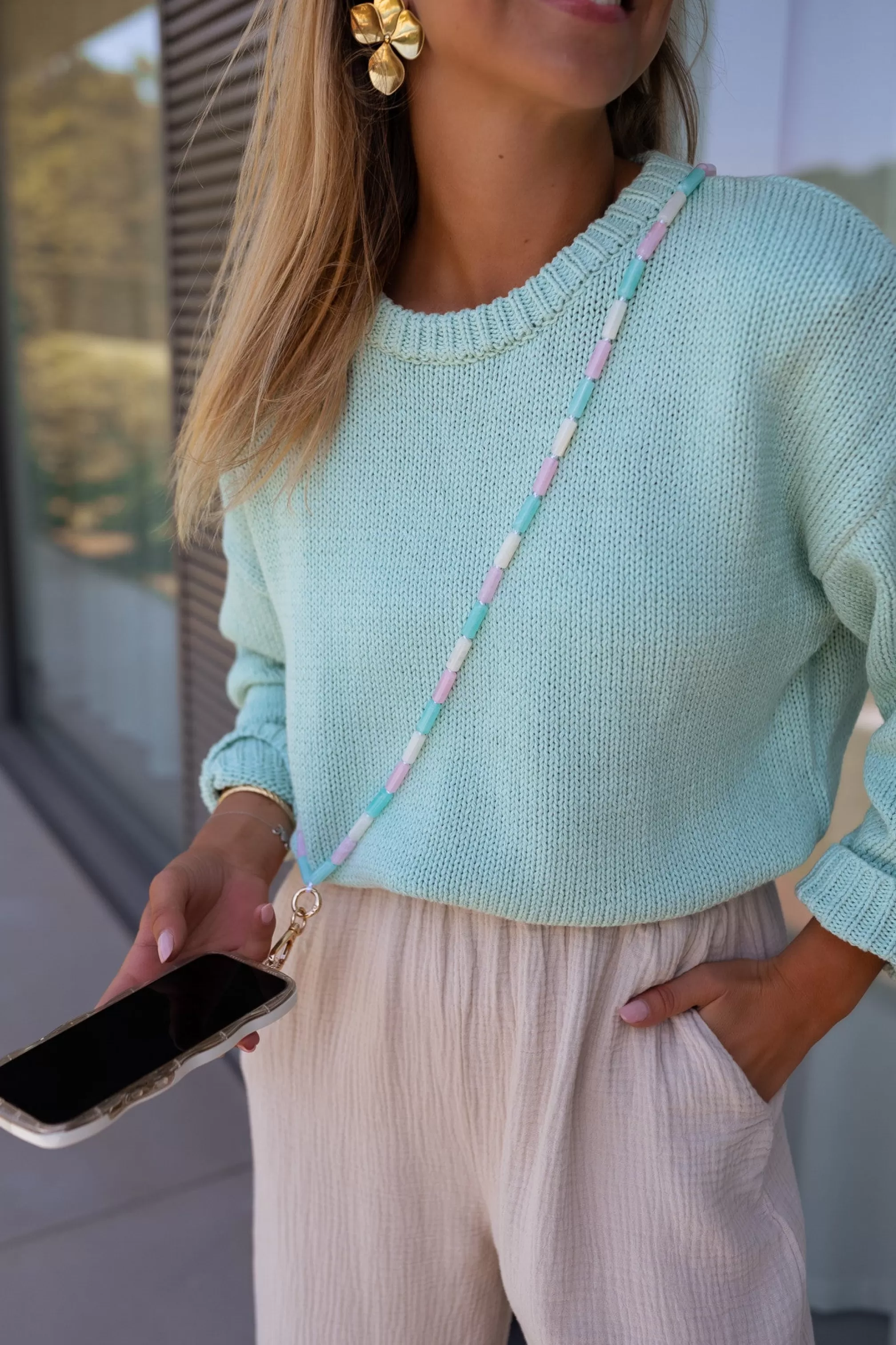 Jula Phone Cord In Pearls Roses, Green And White | Multicolored Cord | Ready To-Porter Online | -Easy Clothes Flash Sale