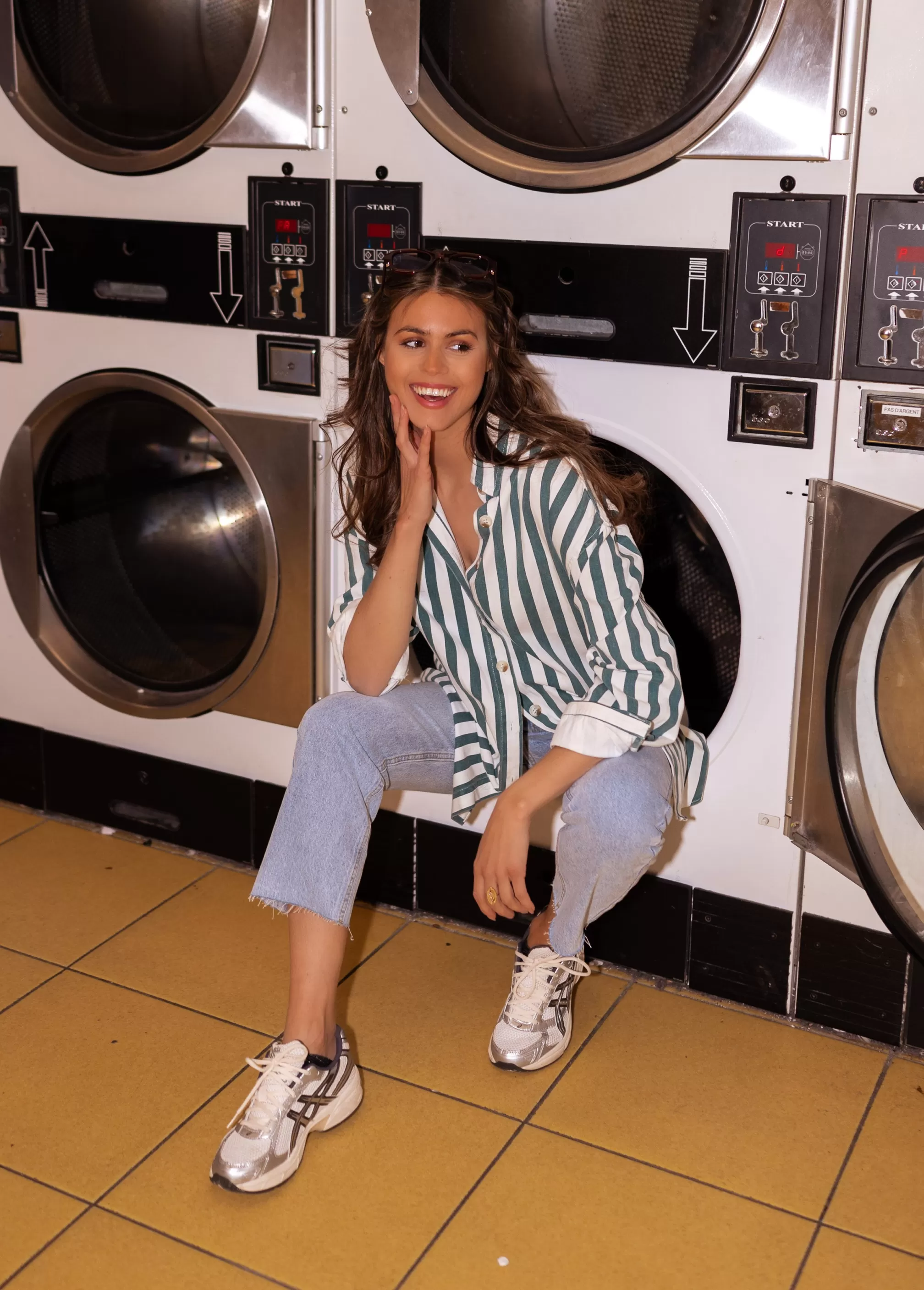 Kalina Shirt Lined Green Jeans Effect | Oversized Shirt | Ready To-Porter Online | -Easy Clothes Shop