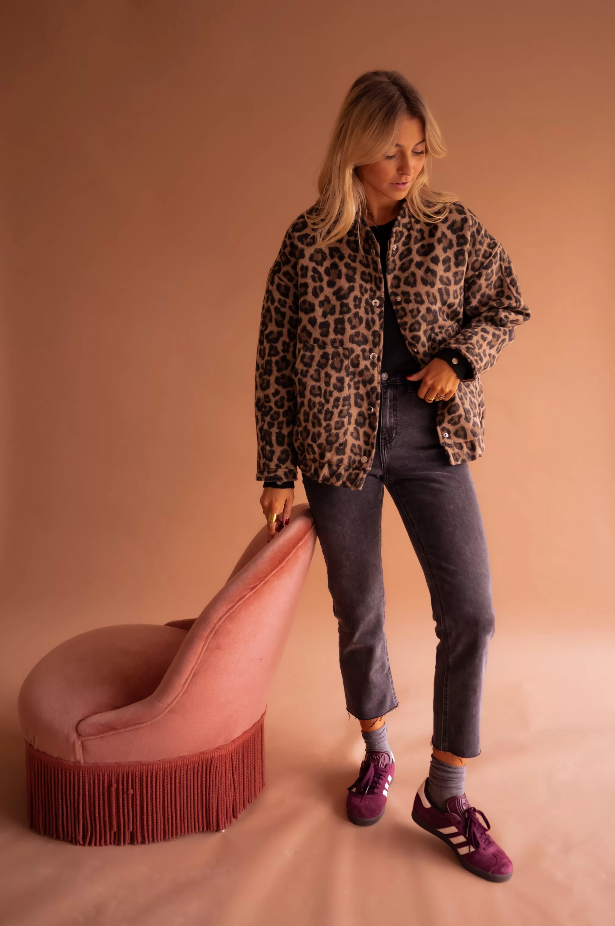 Key - Bomber Jacket Leopard - Slightly Loose - -Easy Clothes Sale