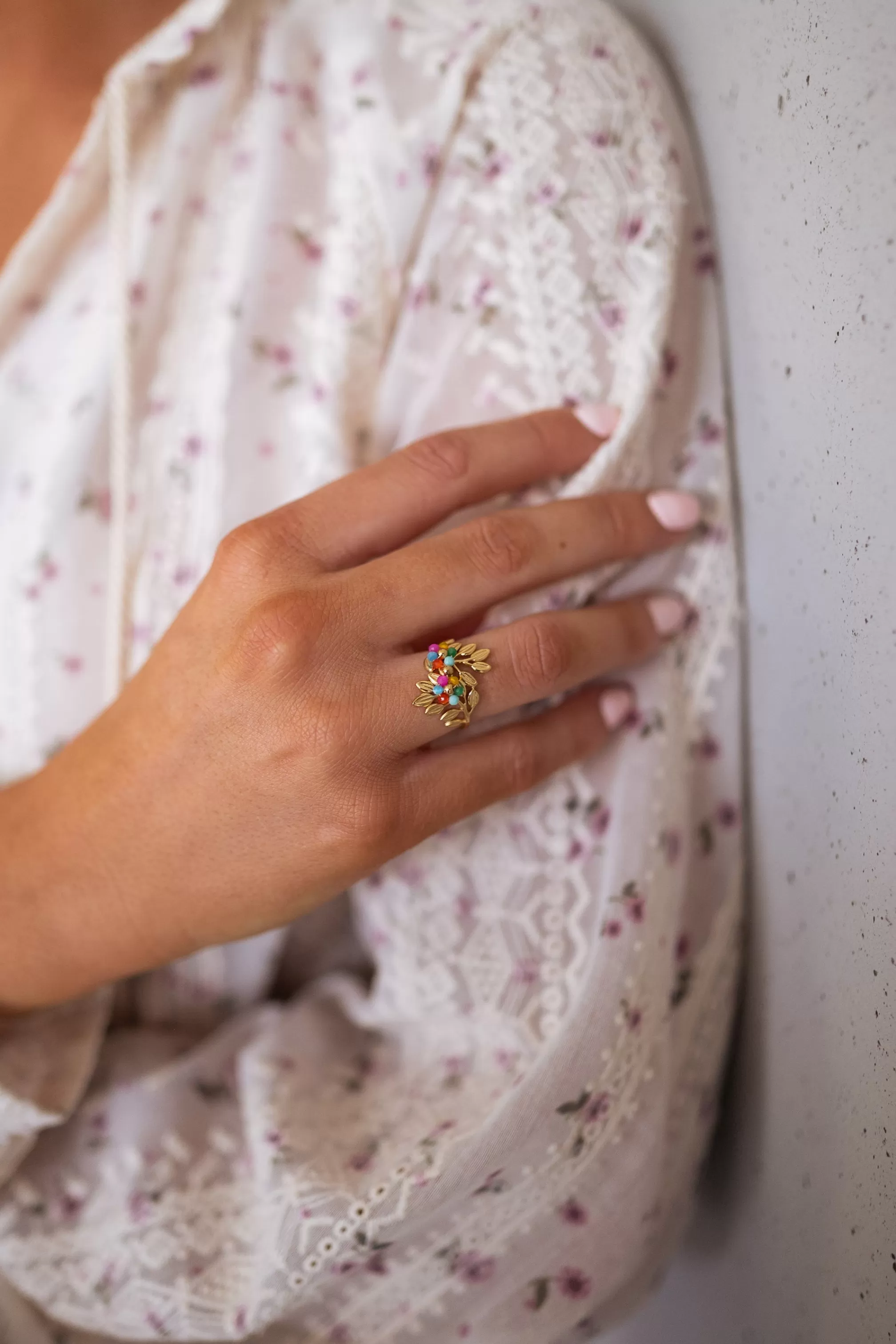 Leaf Ring Golden | Pearls Colorful | -Easy Clothes Fashion