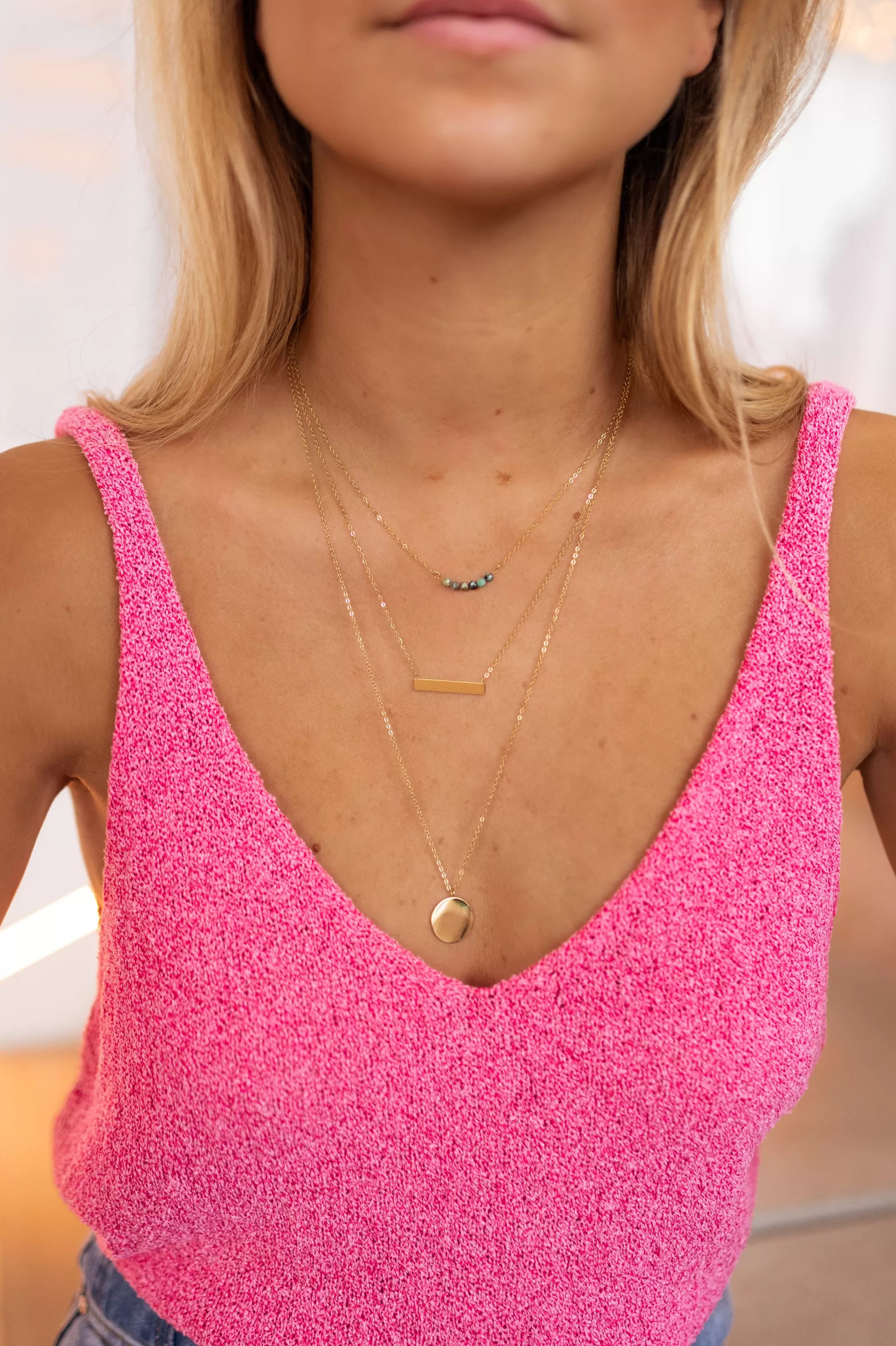 Leora Necklace Golden | Triple Ranks Necklace | Ready To-Porter Online | -Easy Clothes Store