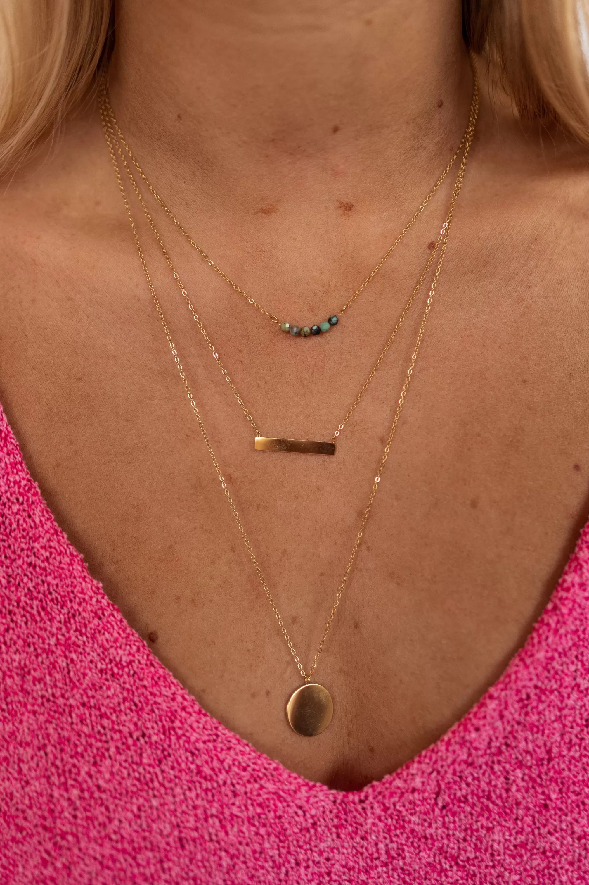 Leora Necklace Golden | Triple Ranks Necklace | Ready To-Porter Online | -Easy Clothes Store